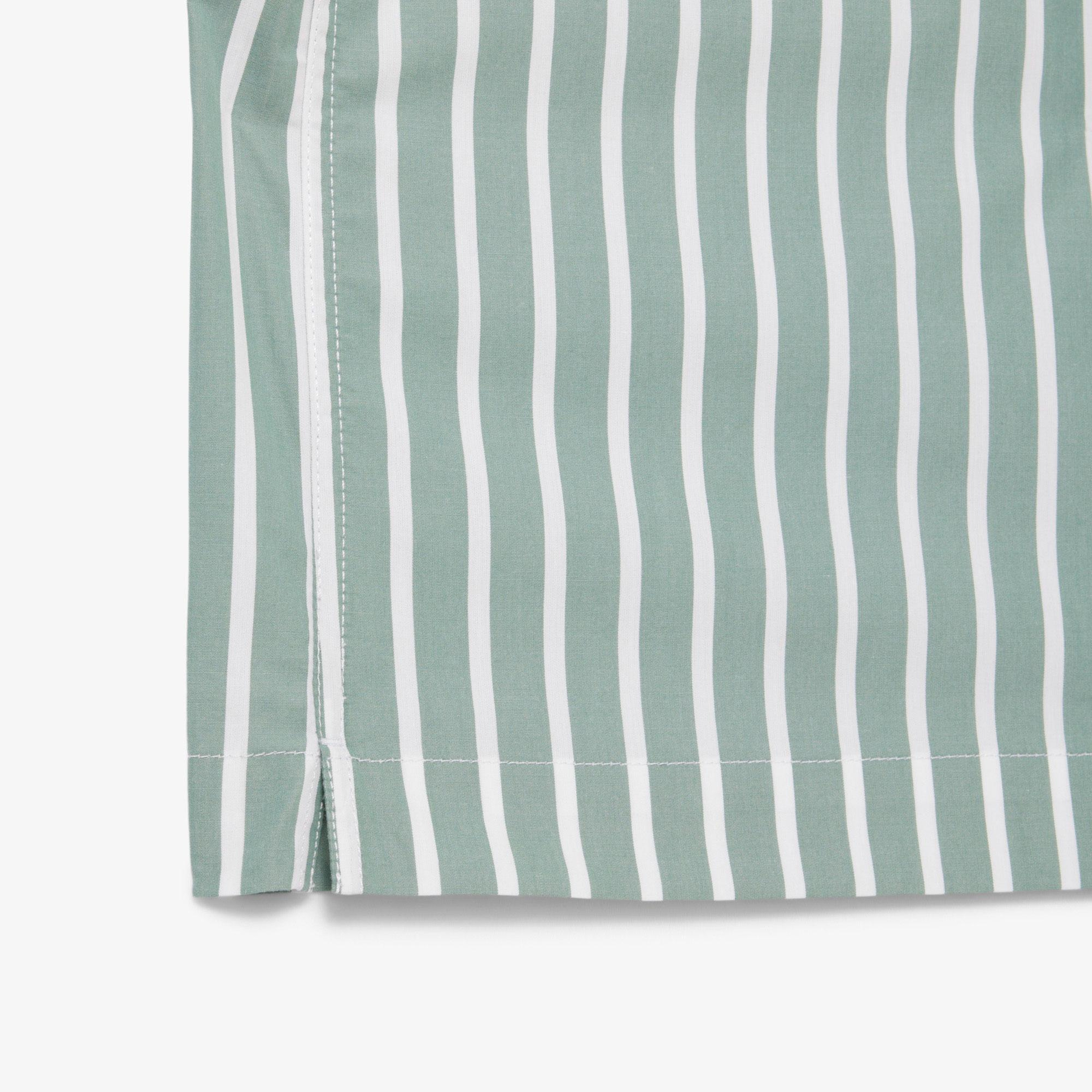 Erkek Relaxed Fit Kısa Kollu Çizgili Yeşil Gömlek