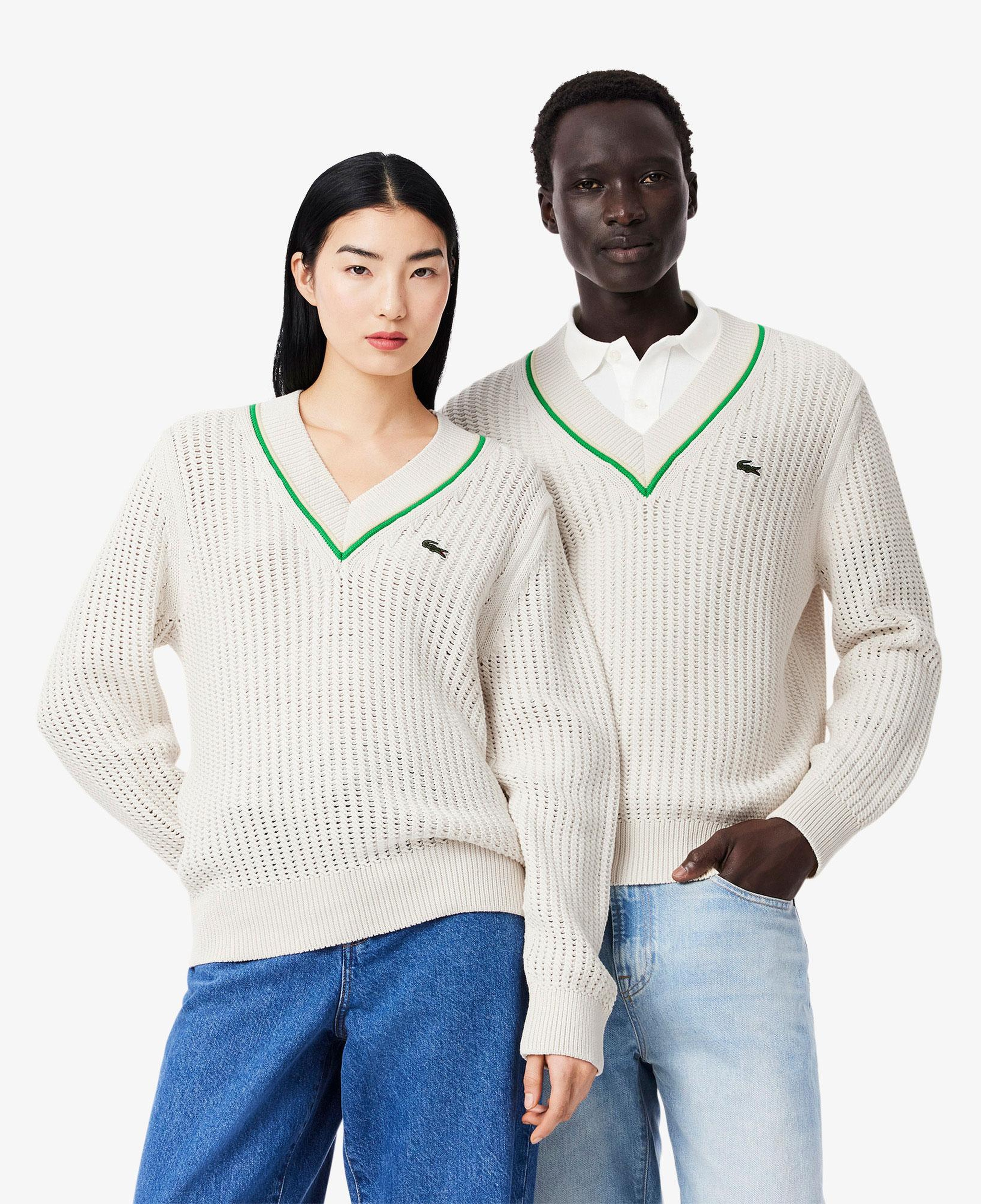 Unisex Classic Fit V Yaka Krem Kazak