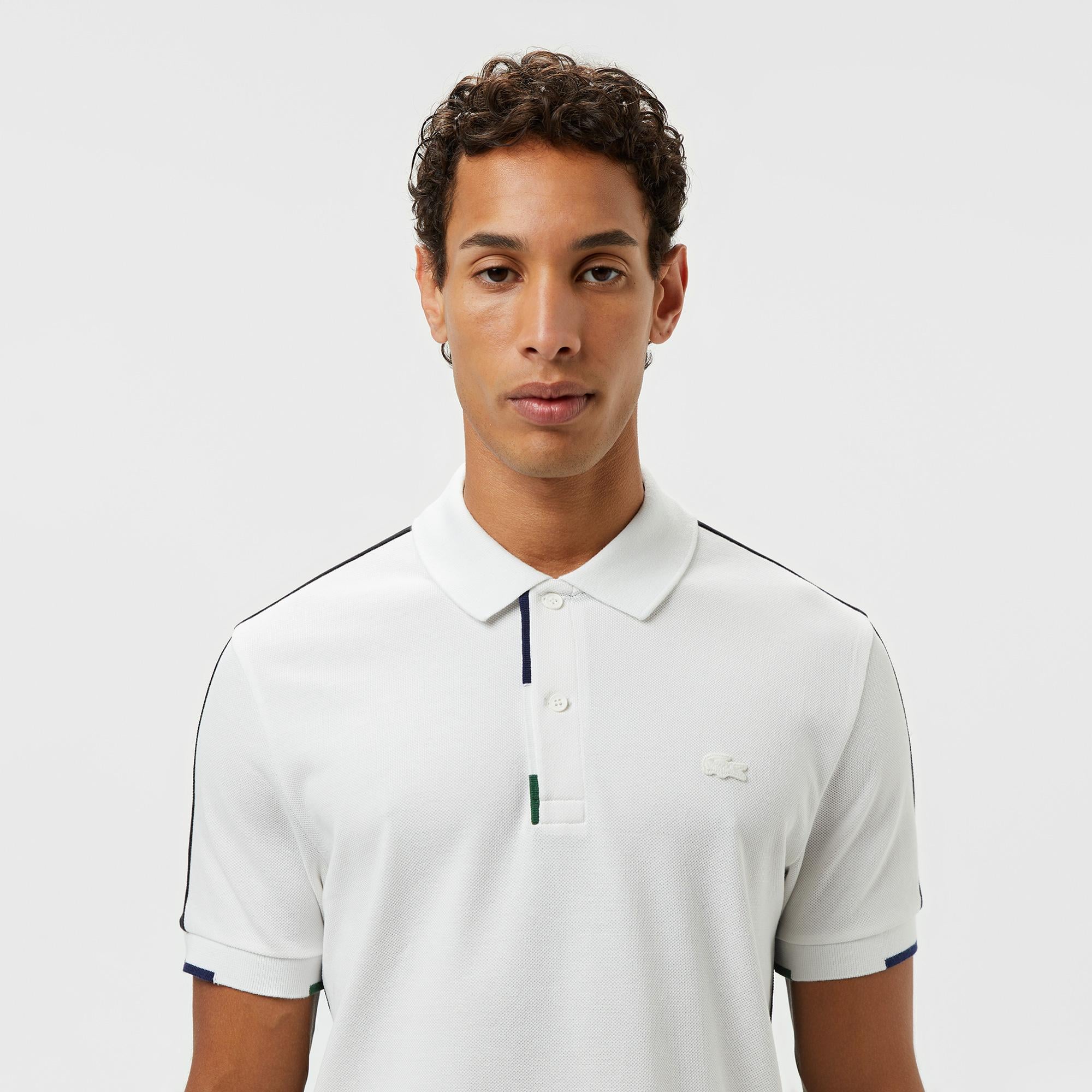 Erkek Regular Fit Renk Bloklu Beyaz Polo