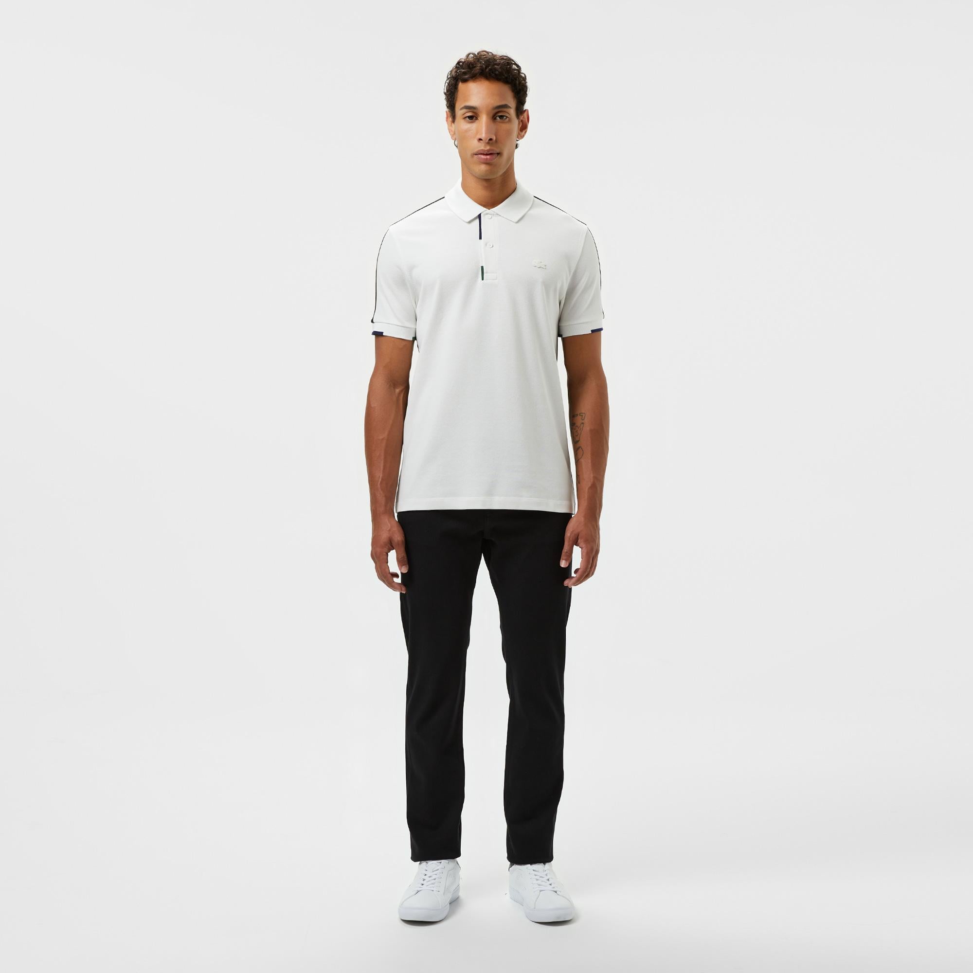 Erkek Regular Fit Renk Bloklu Beyaz Polo