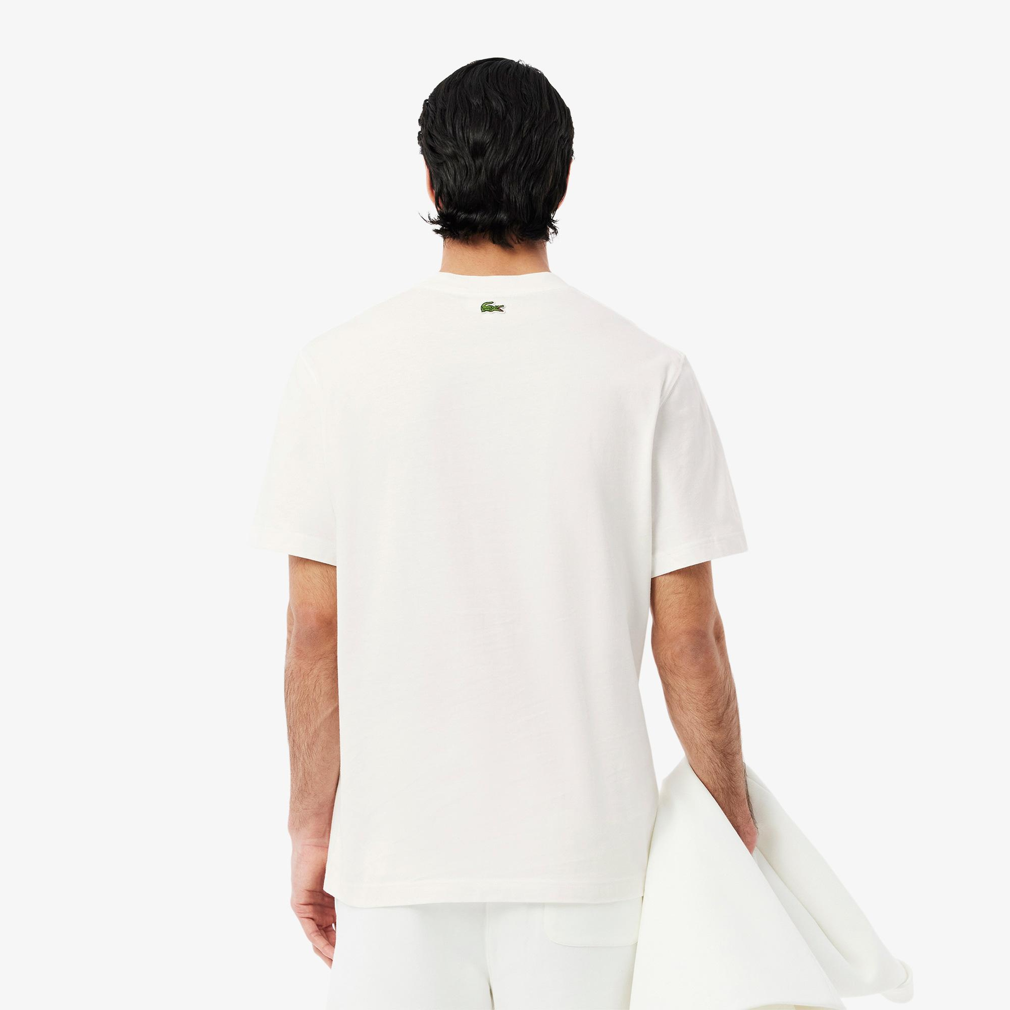 Erkek Classic Fit Bisiklet Yaka Baskılı Beyaz T-Shirt