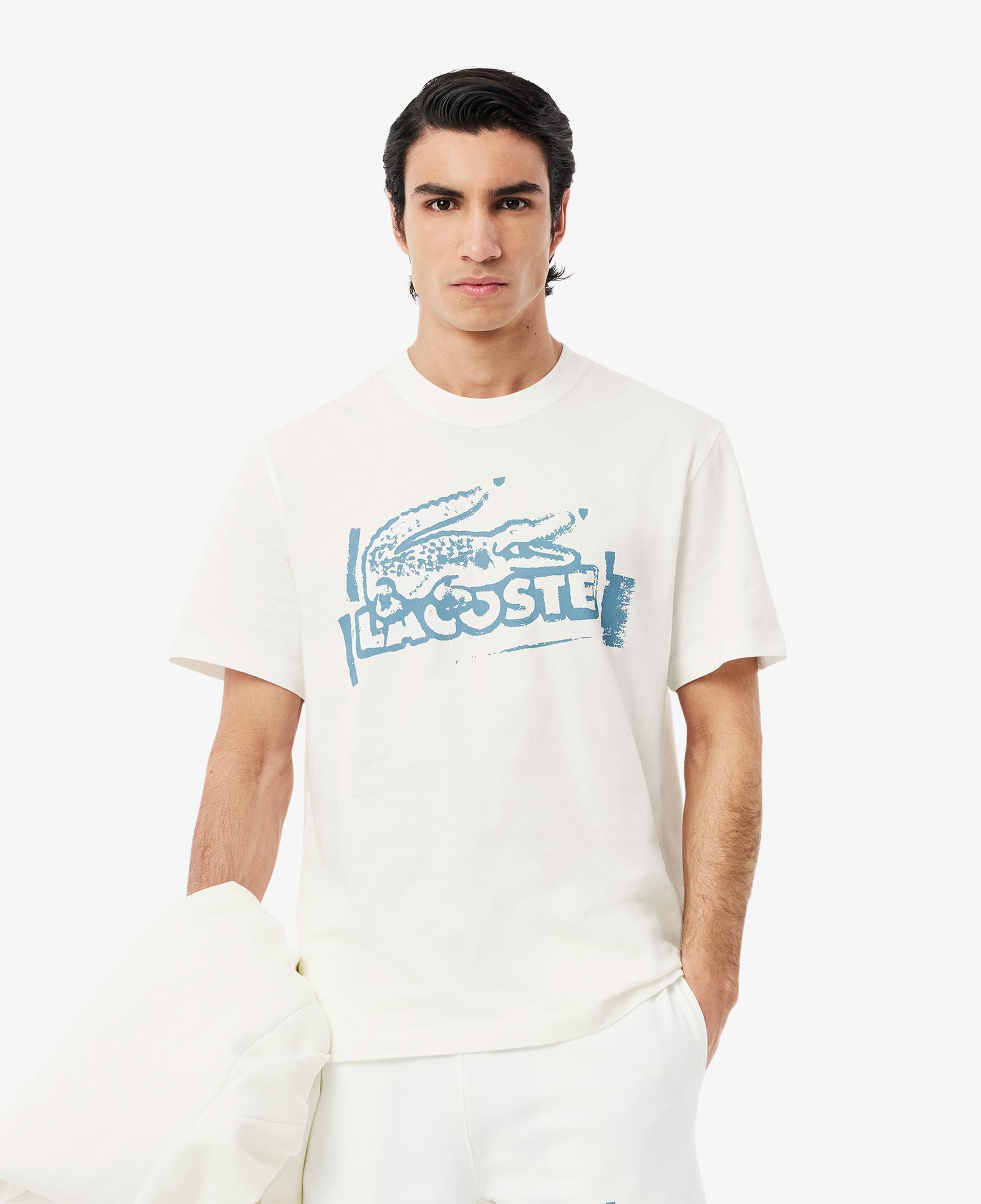 Erkek Classic Fit Bisiklet Yaka Baskılı Beyaz T-Shirt