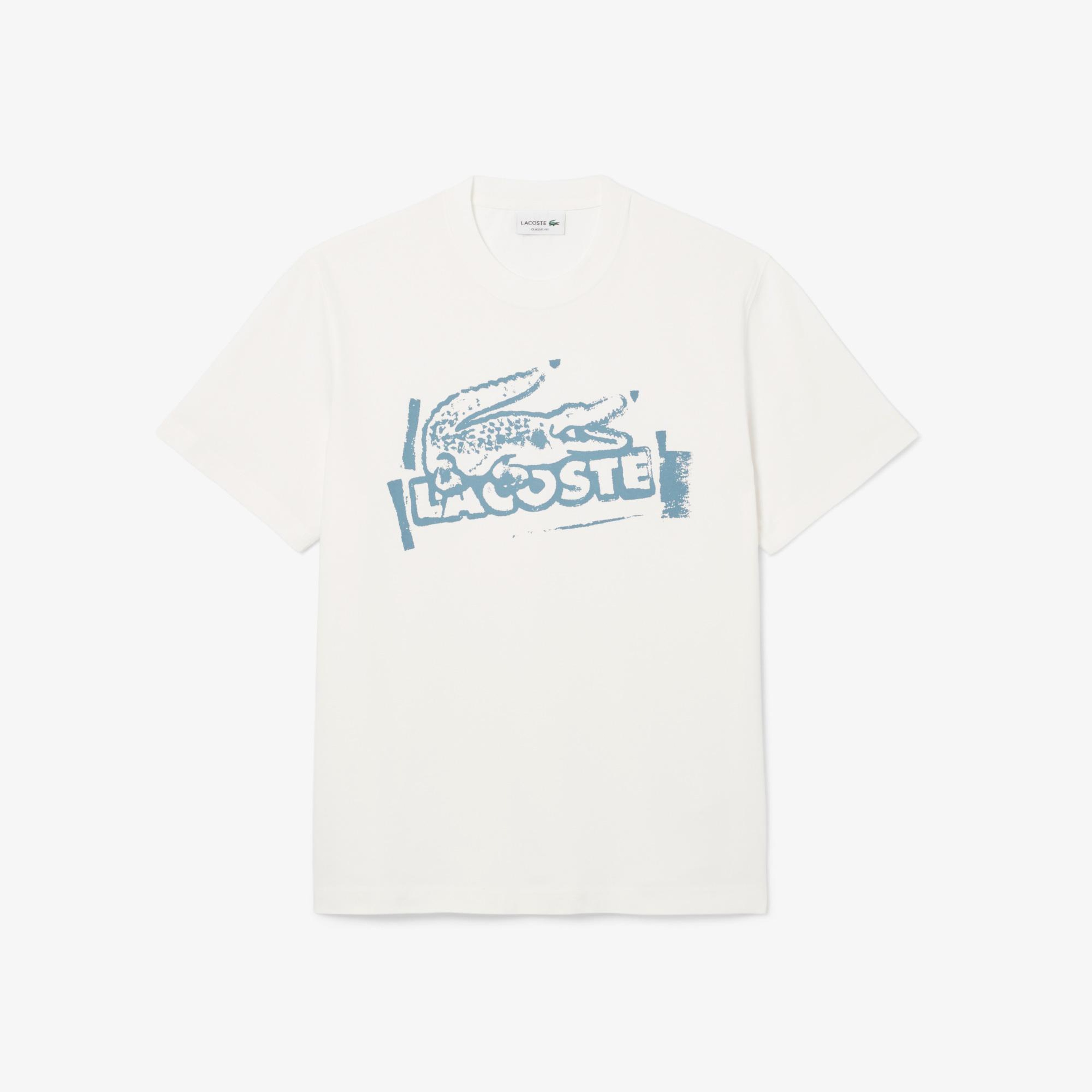 Erkek Classic Fit Bisiklet Yaka Baskılı Beyaz T-Shirt