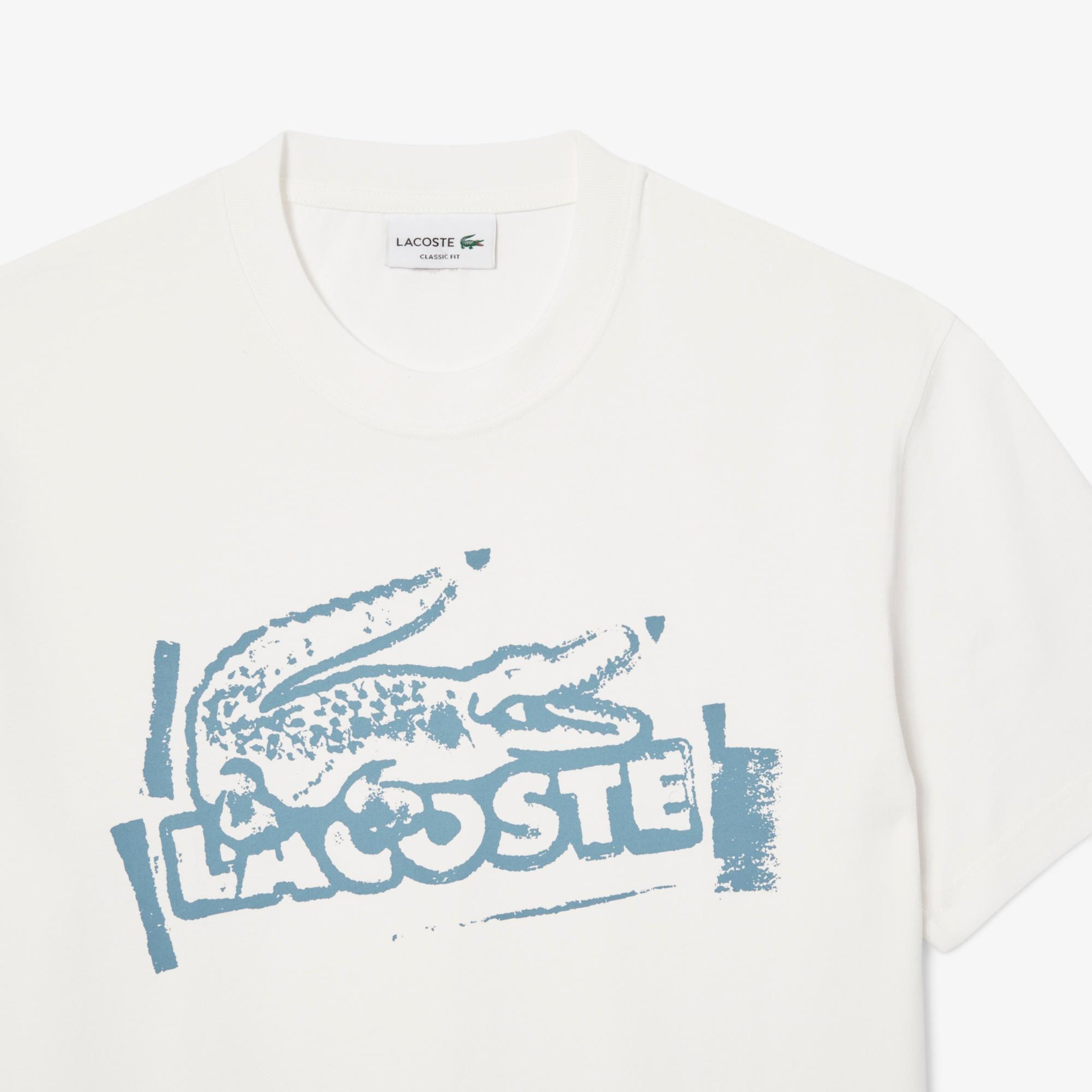Erkek Classic Fit Bisiklet Yaka Baskılı Beyaz T-Shirt