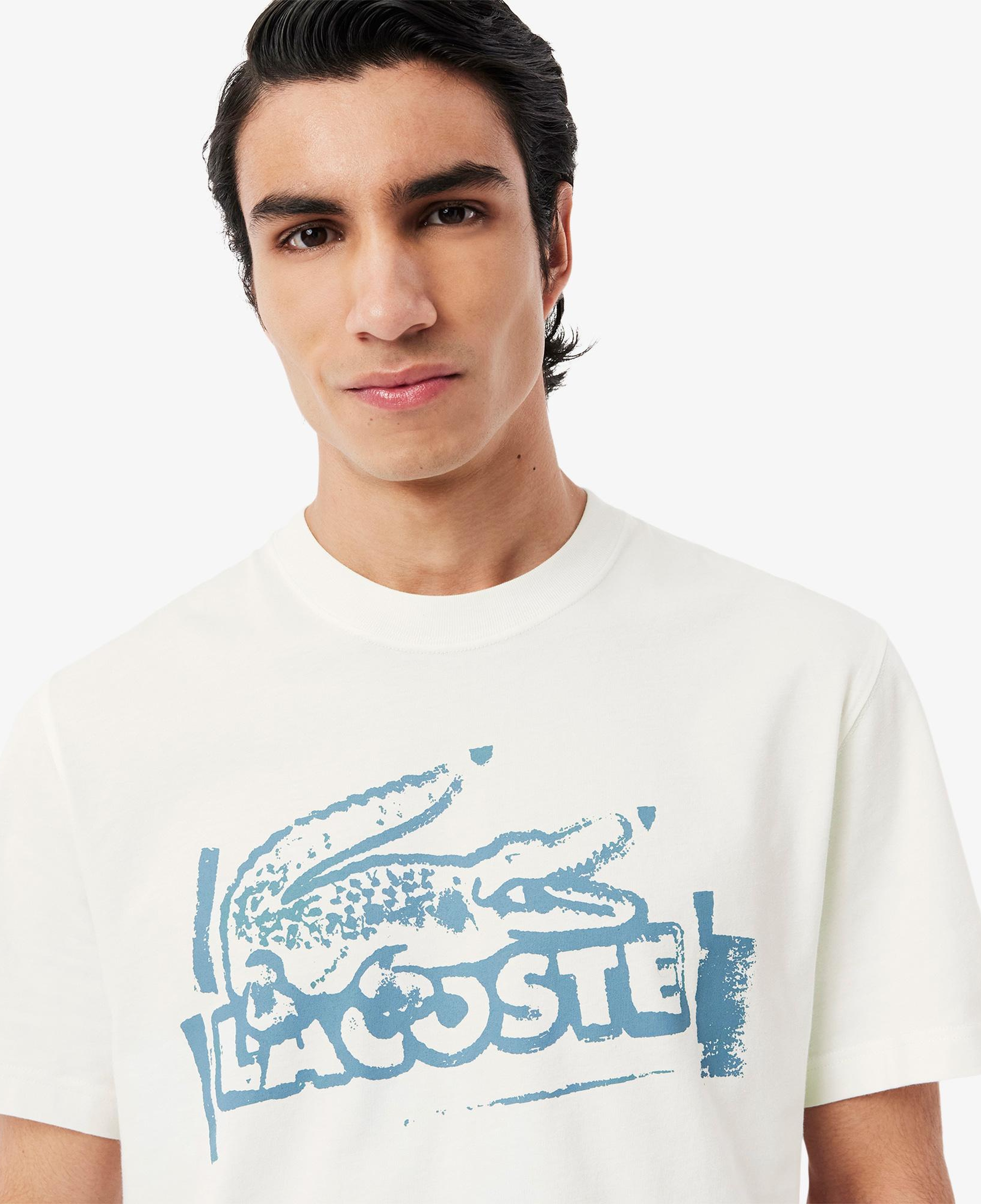 Erkek Classic Fit Bisiklet Yaka Baskılı Beyaz T-Shirt