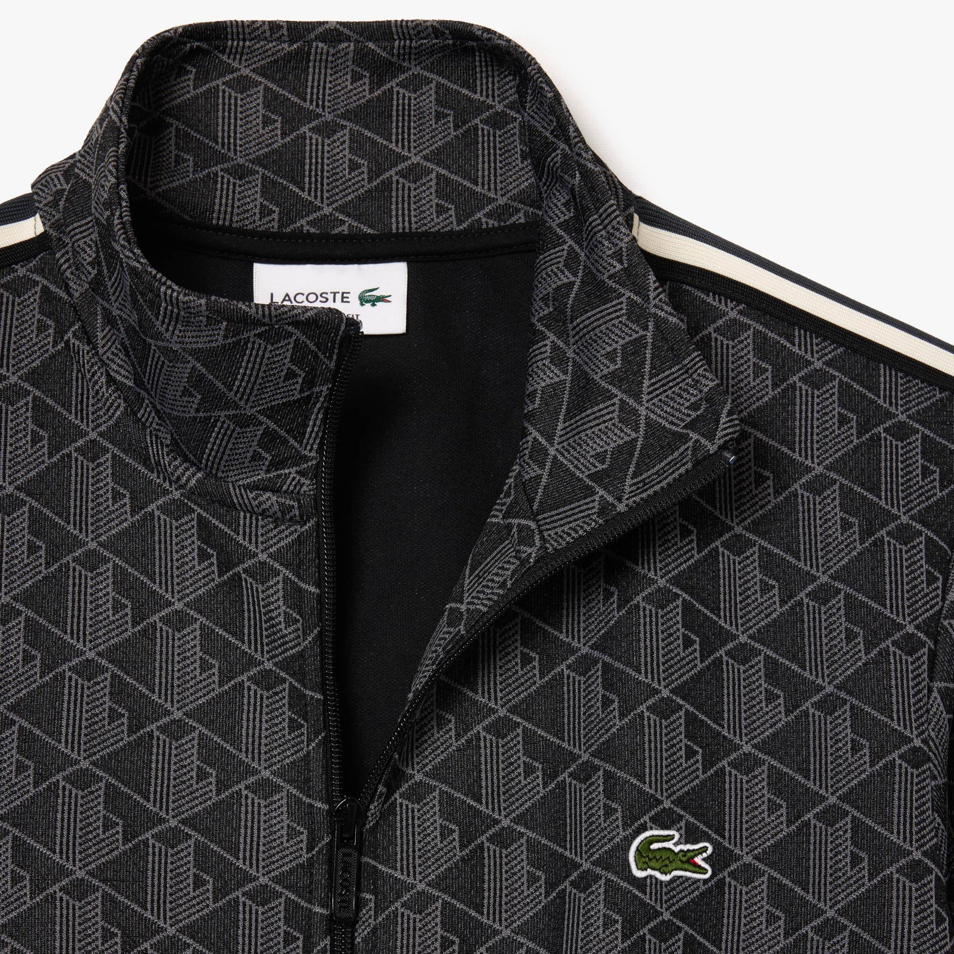 Erkek Regular Fit Fermuarlı Monogram Siyah Sweatshirt