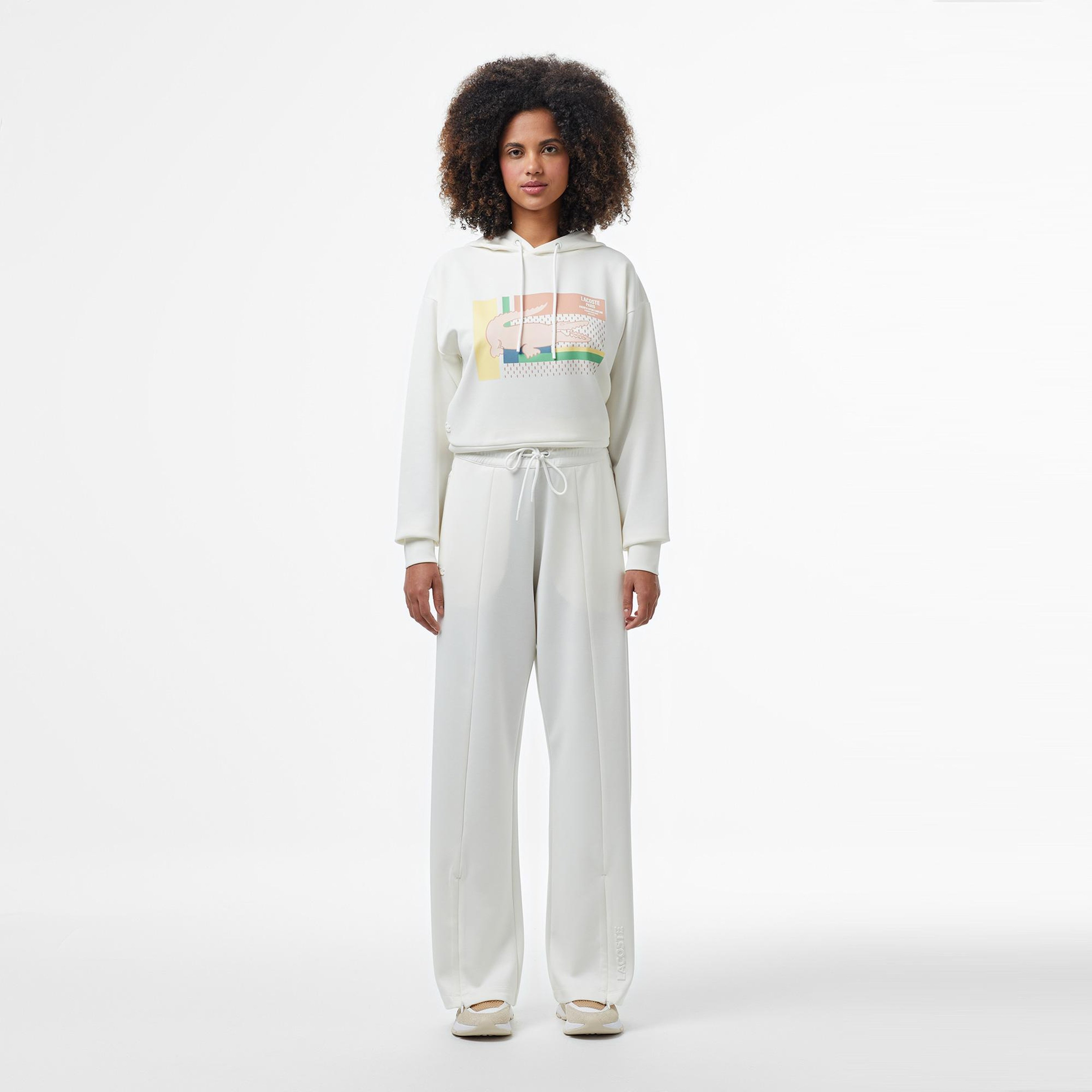 Lacoste Kadın Loose Fit Beyaz Modal Karışımlı Eşofman Altı