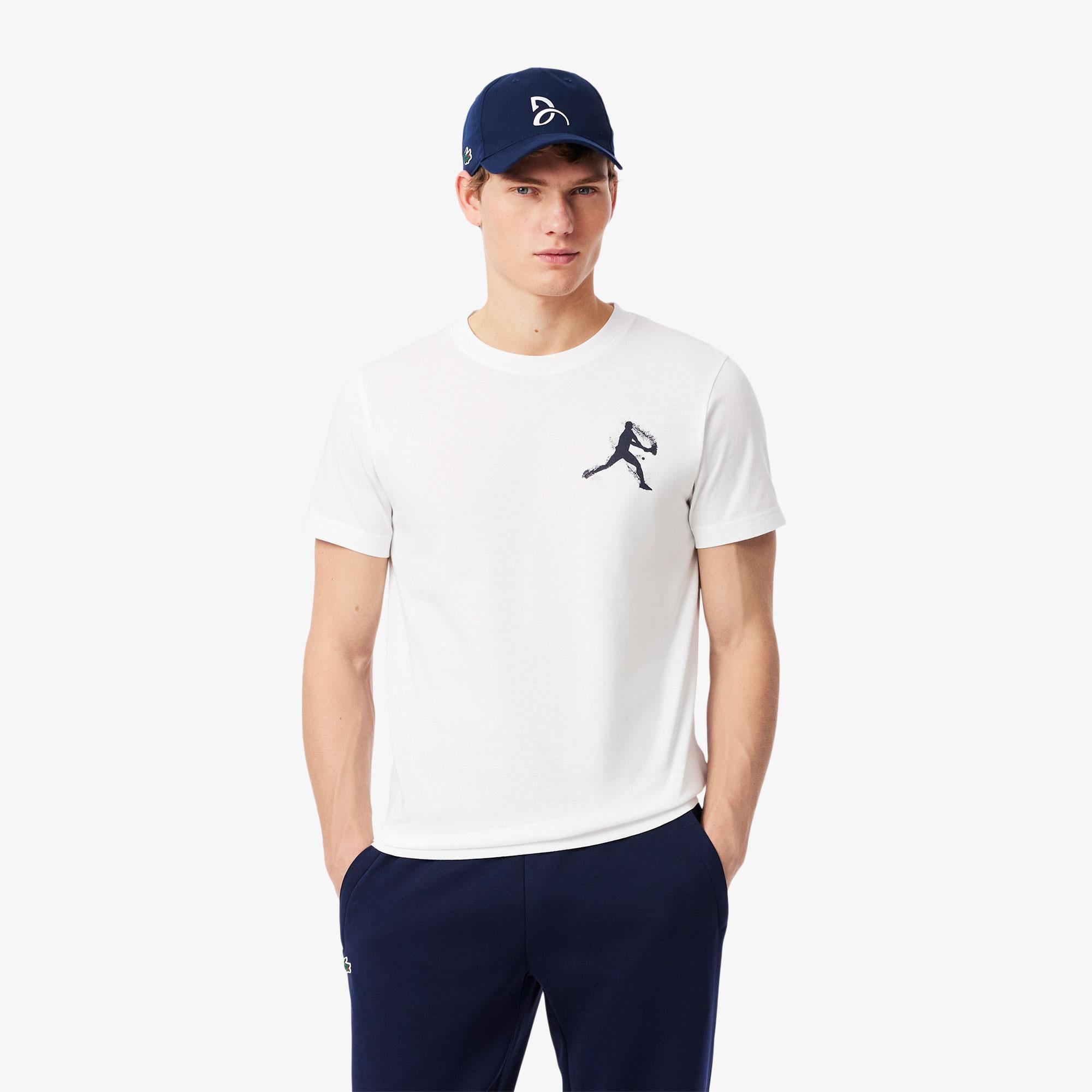 Lacoste Classic Erkek Bisiklet Yaka Baskılı Beyaz T-Shirt