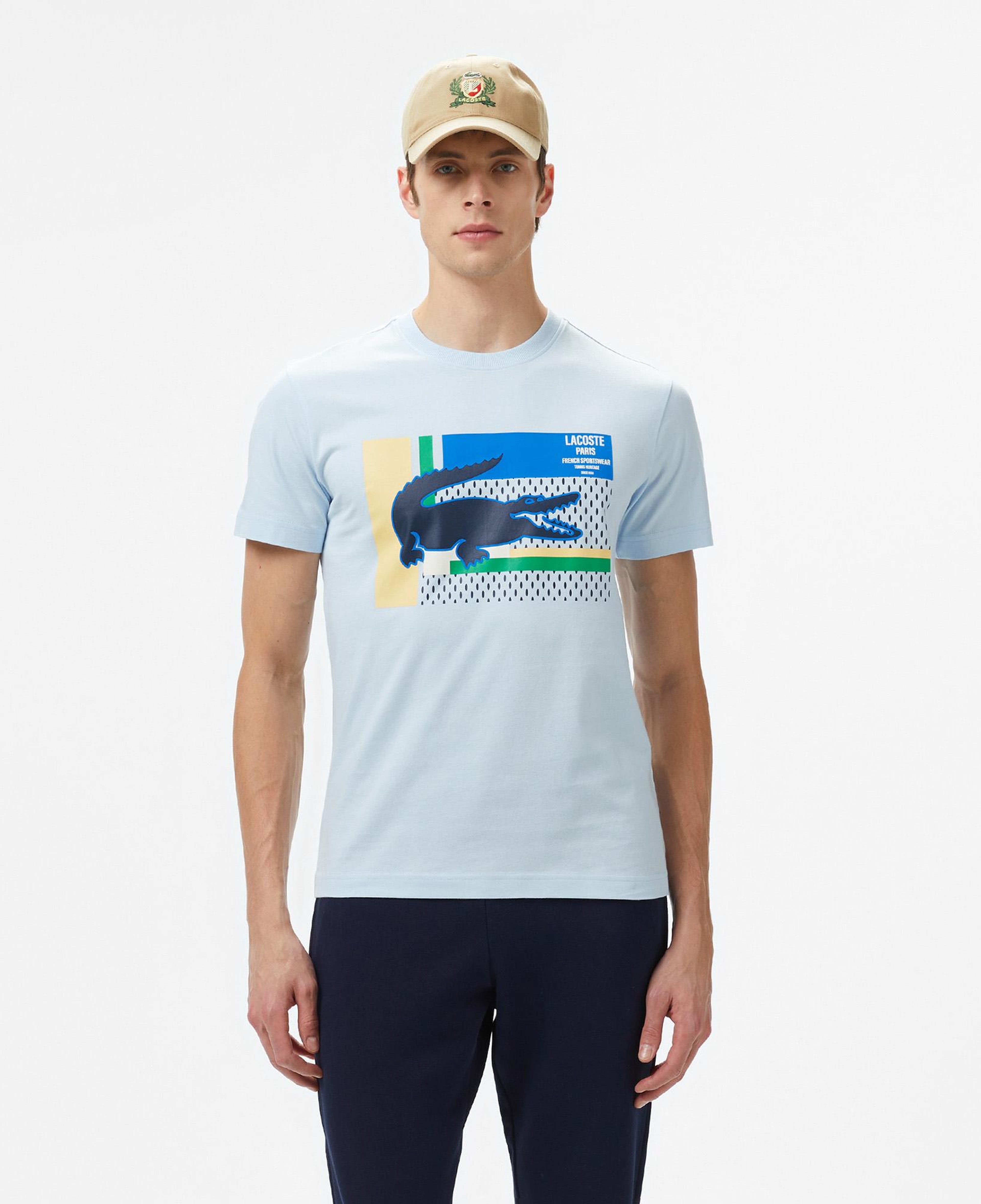 Erkek Bisiklet Yaka Baskılı Açık Mavi T-Shirt