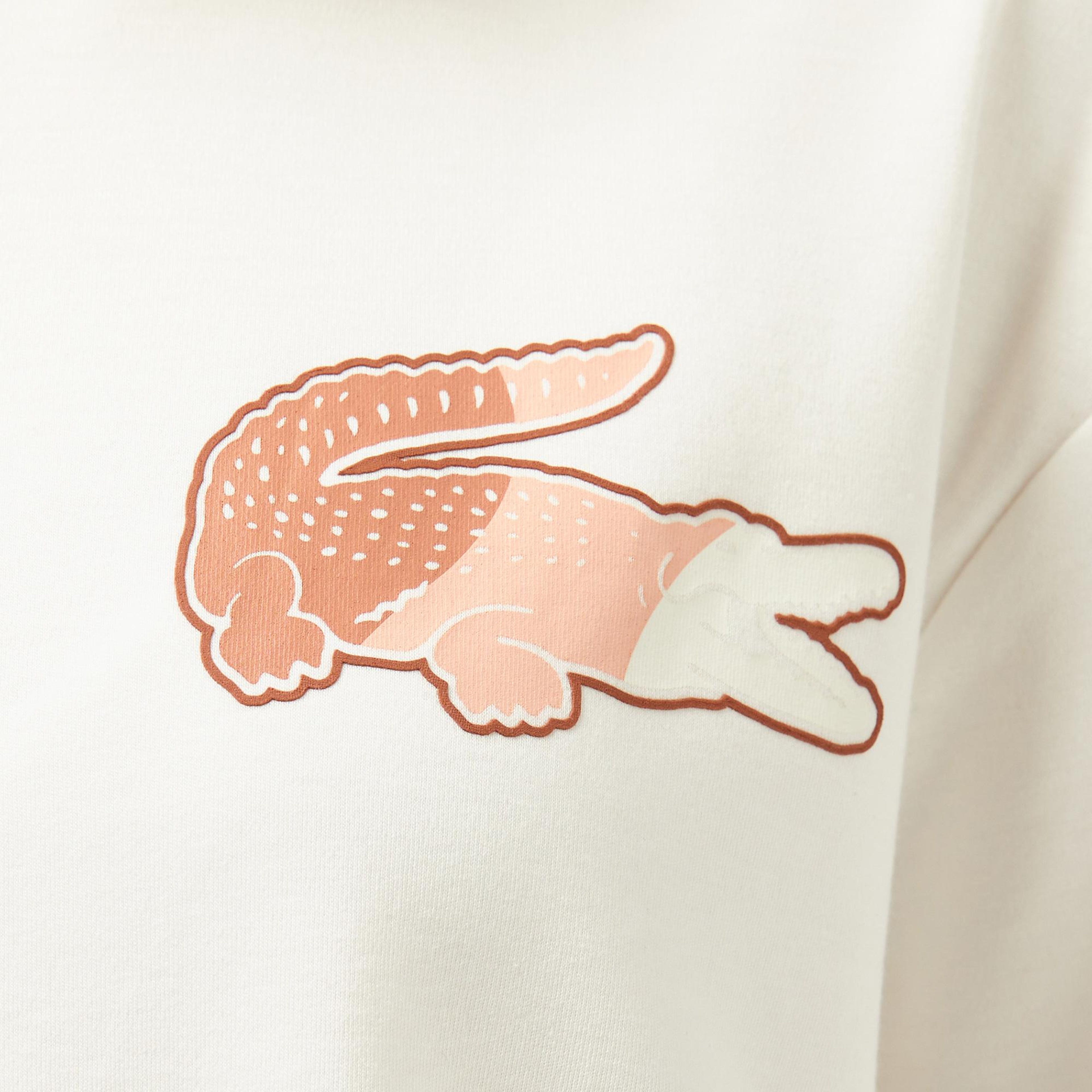 Lacoste Bisiklet Yaka Baskılı Kadın Beyaz Modal Karışımlı T-Shirt