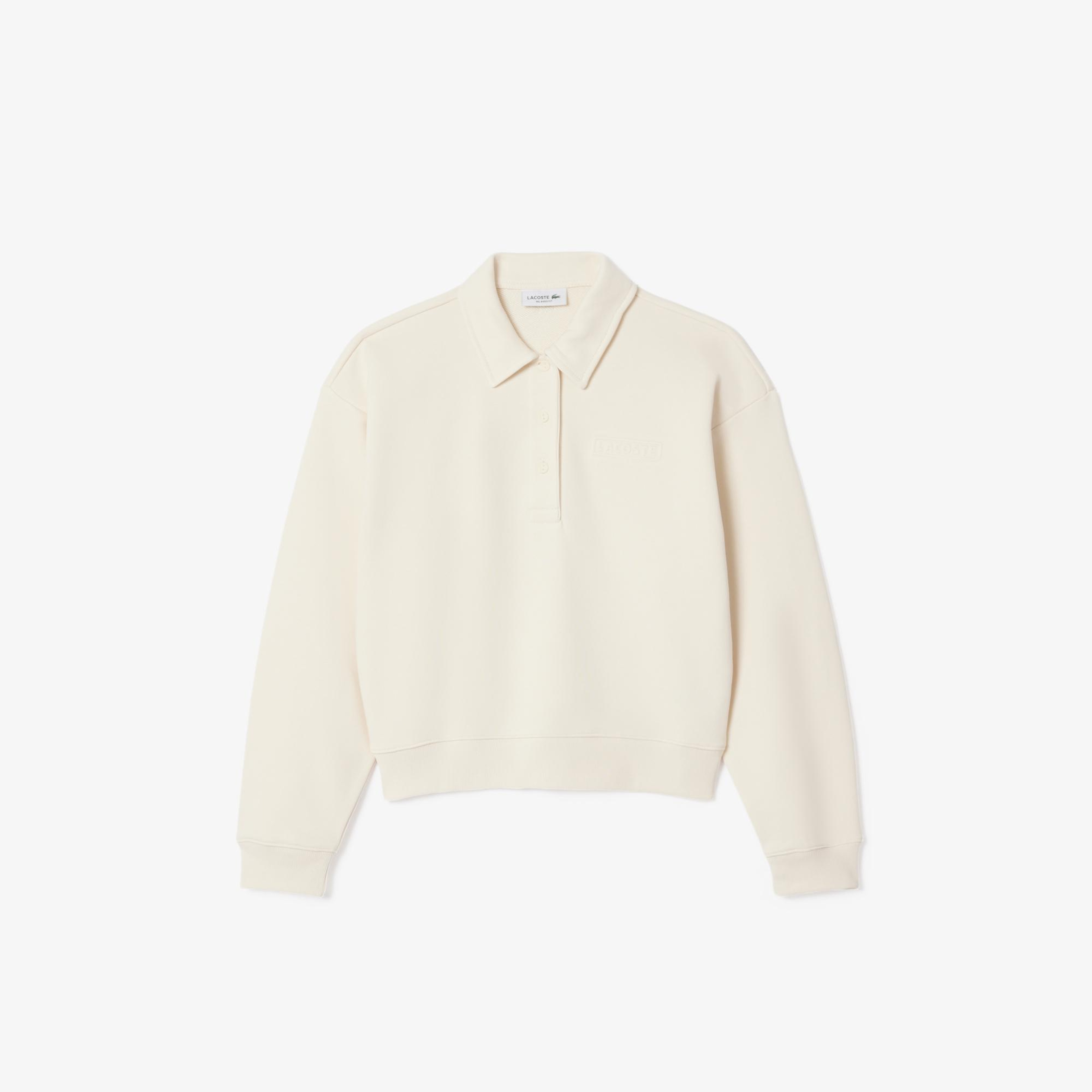 Kadın Relaxed Fit Polo Yaka Bej Sweatshirt