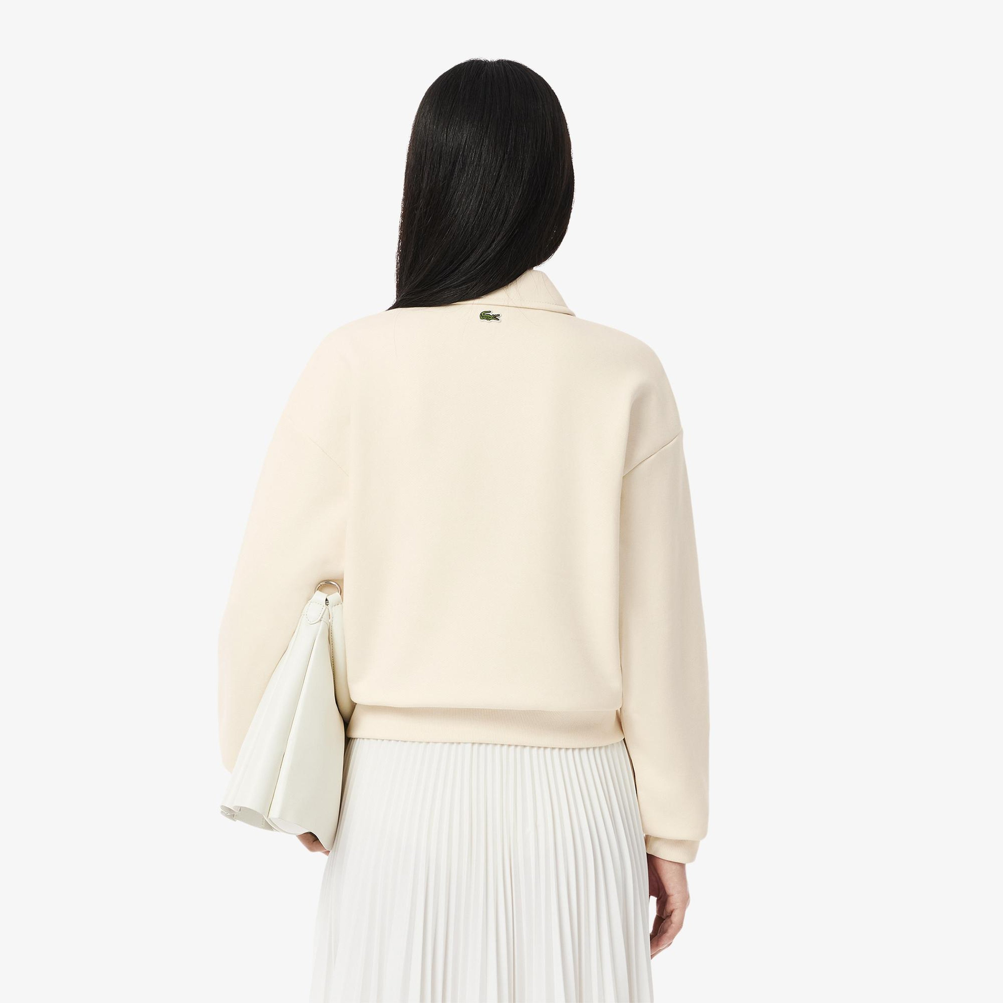 Kadın Relaxed Fit Polo Yaka Bej Sweatshirt