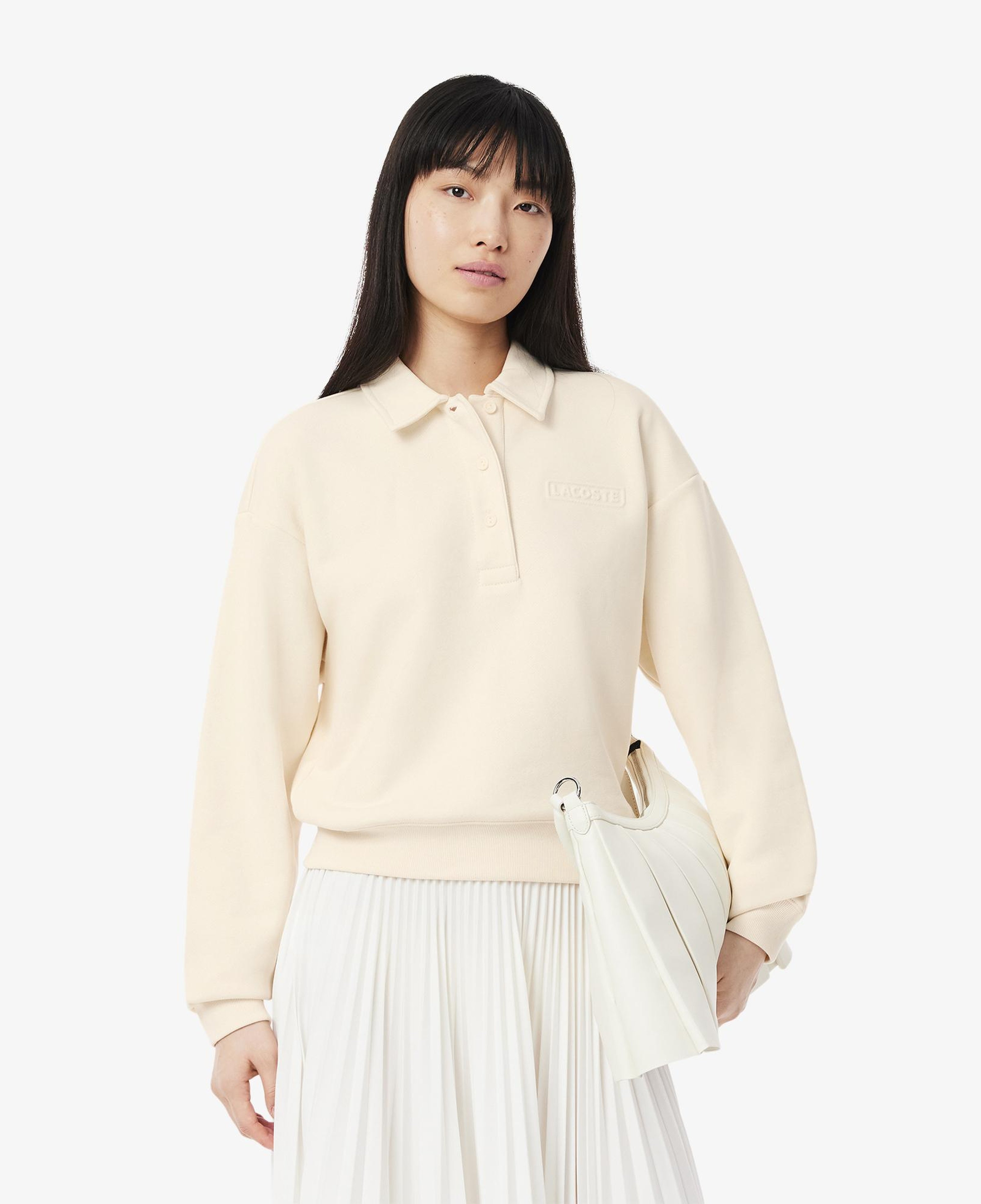 Kadın Relaxed Fit Polo Yaka Bej Sweatshirt