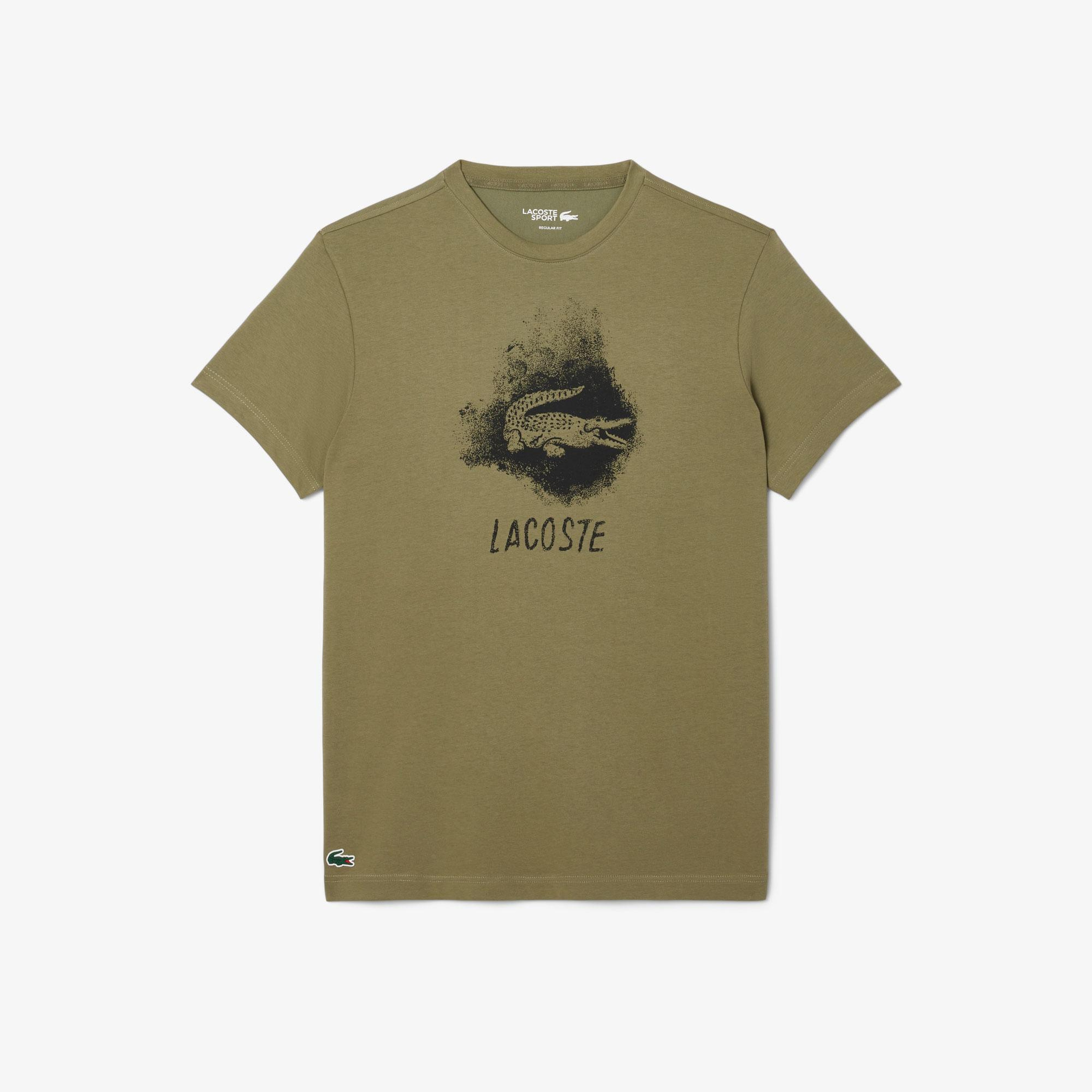 Erkek Regular Fit Bisiklet Yaka Baskılı Haki T-Shirt