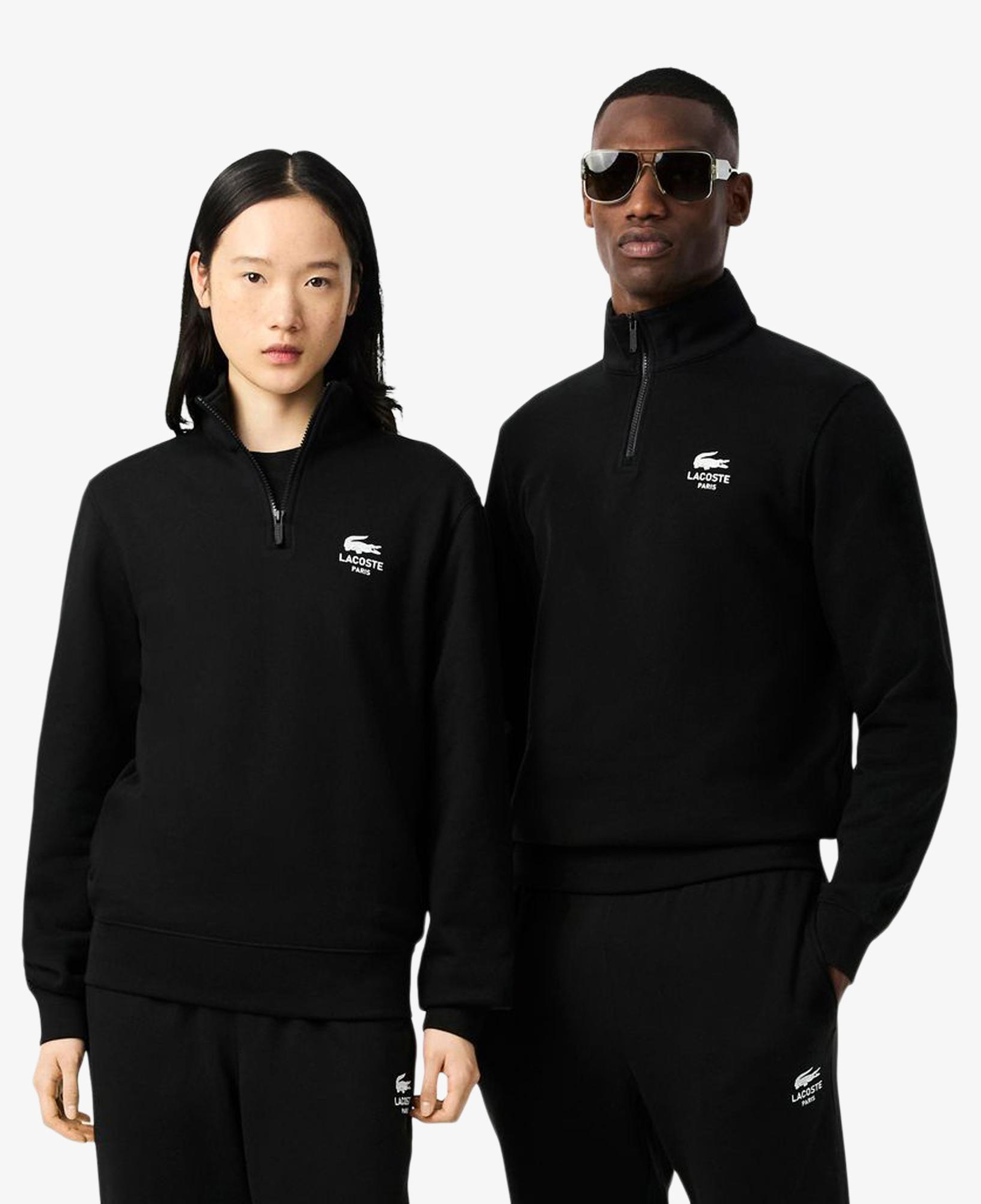 Lacoste High Neck Zip-Up Print Unisex Siyah Sweatshirt
