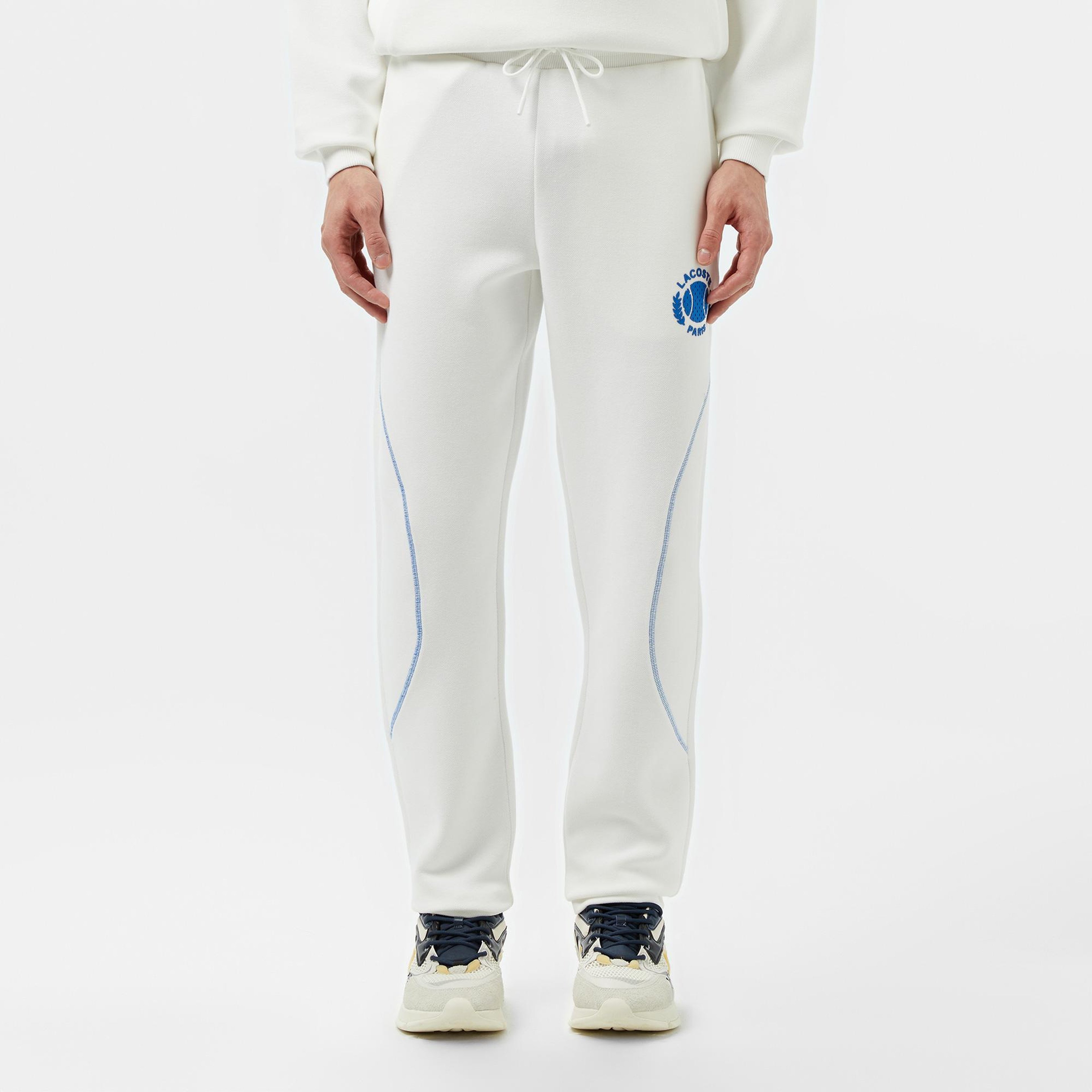 Erkek Tapered Fit Baskılı Beyaz Eşofman Altı