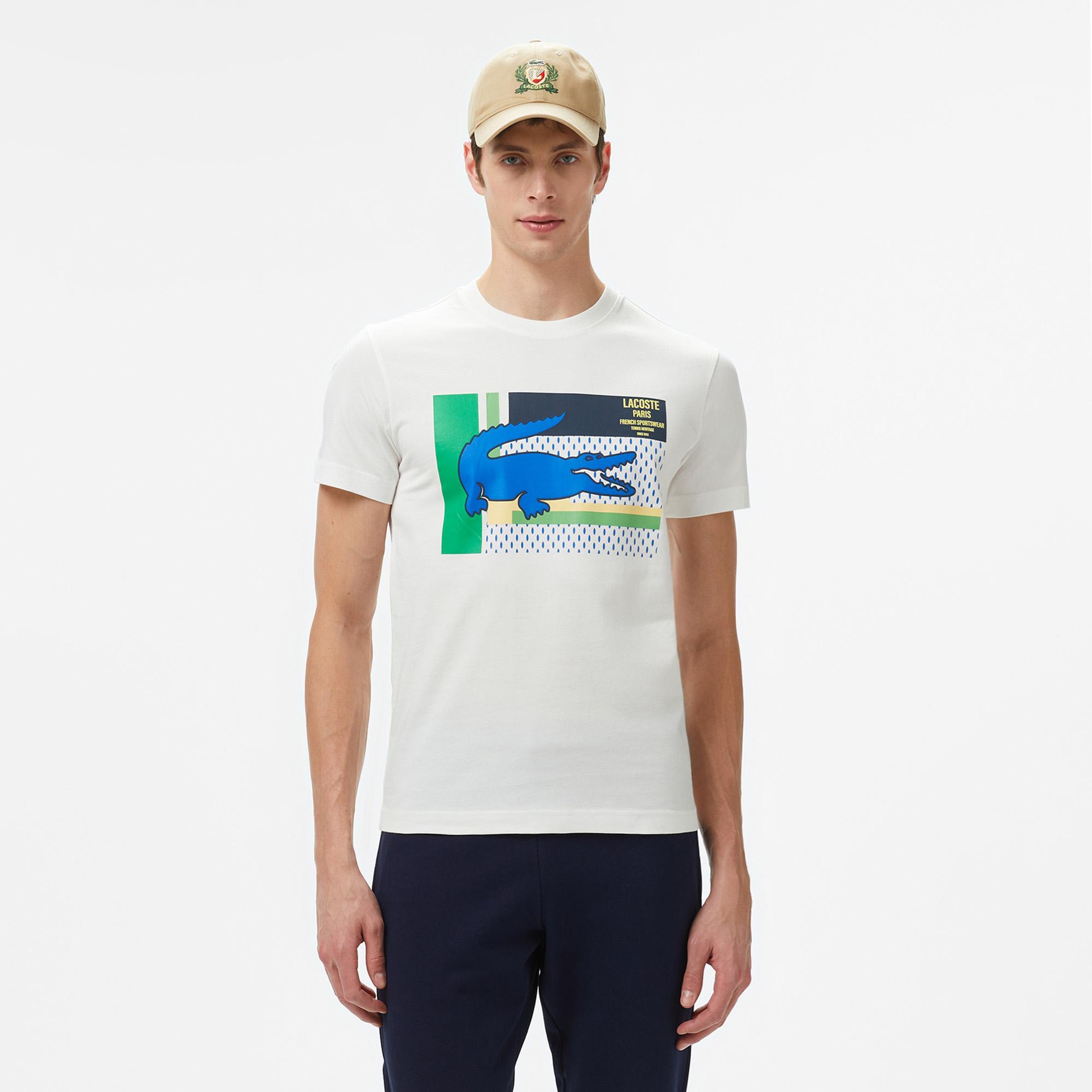 Lacoste Baskılı Bisiklet Yaka Erkek Beyaz T-Shirt