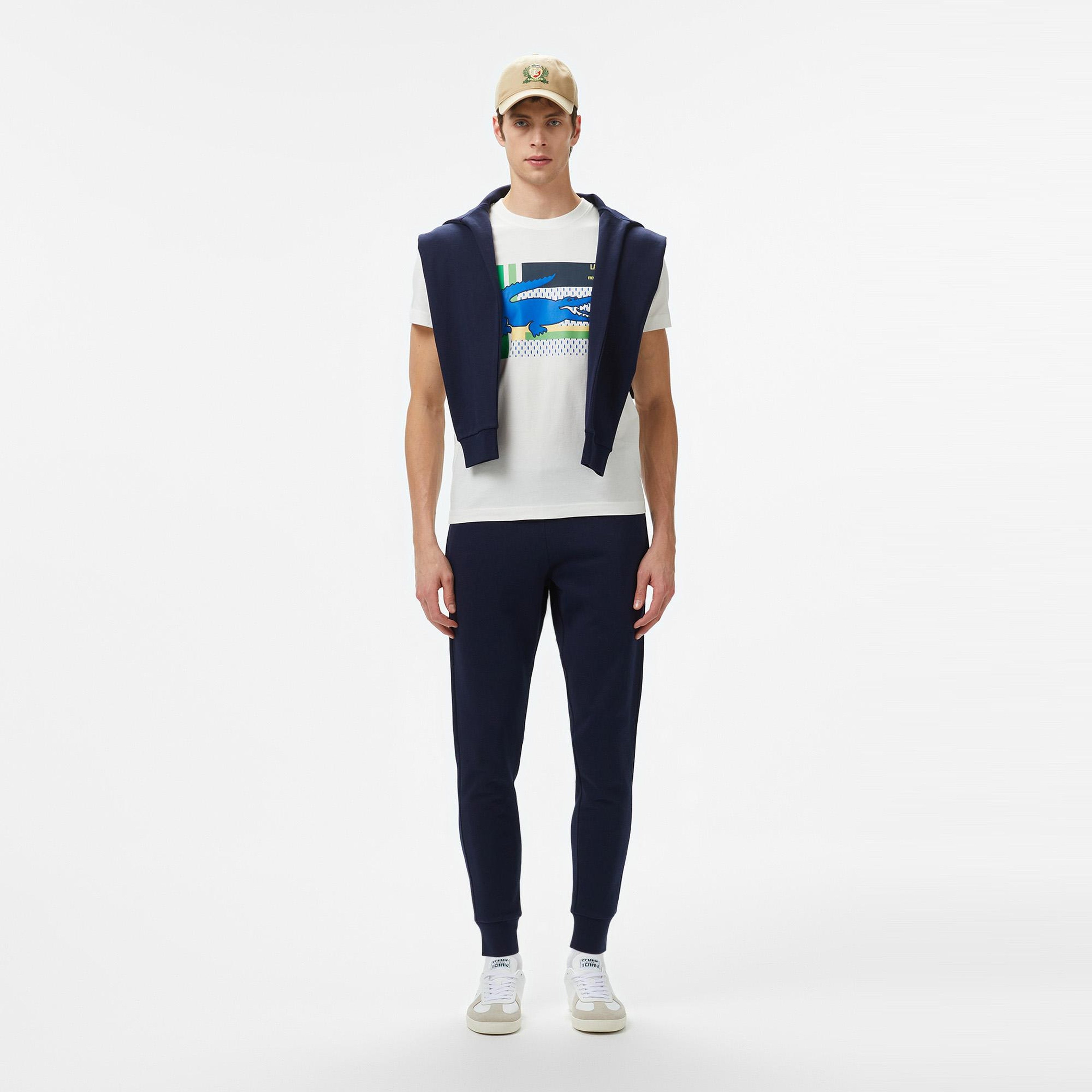 Lacoste Baskılı Bisiklet Yaka Erkek Beyaz T-Shirt