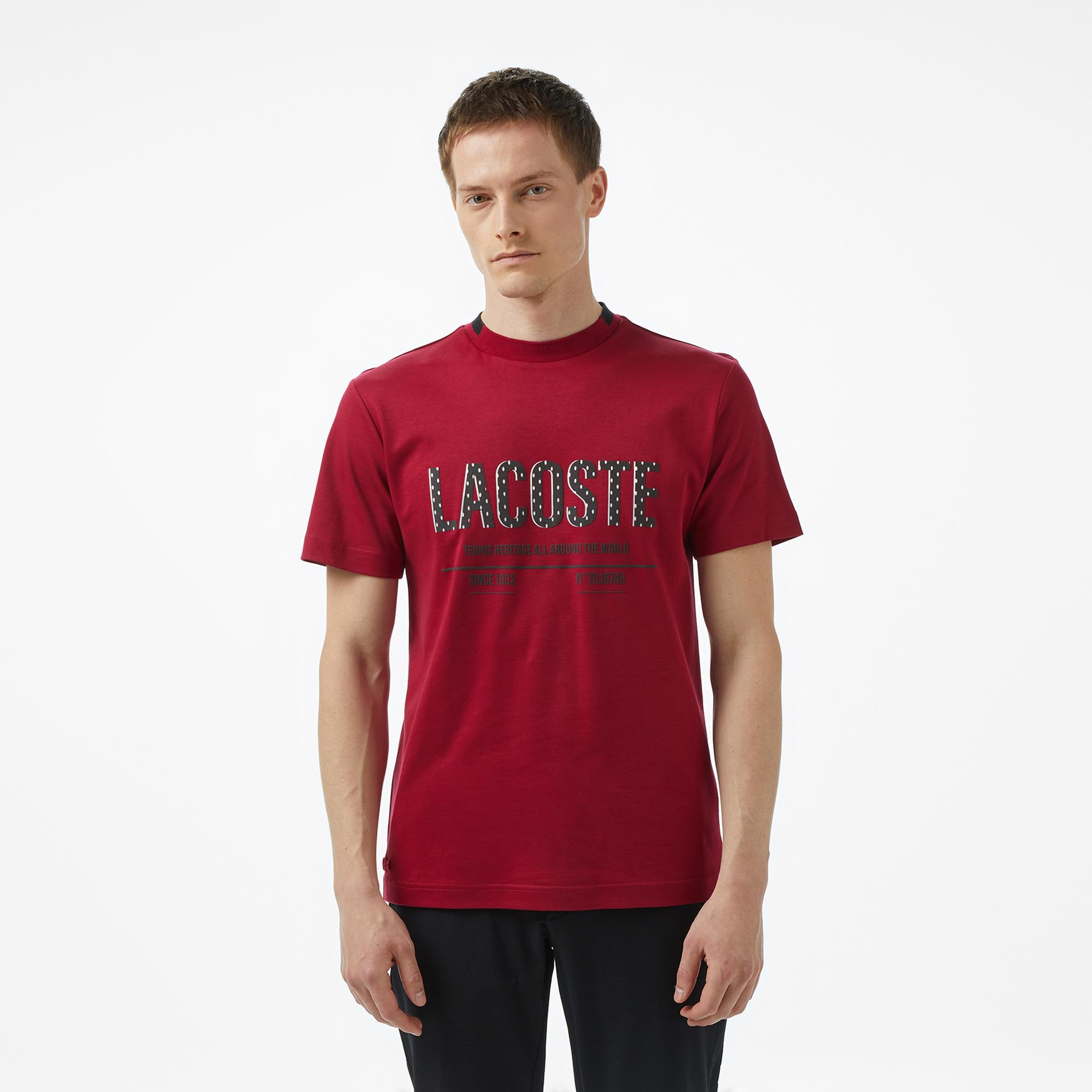 Erkek Slim Fit Bisiklet Yaka Baskılı Bordo Modal Karışımlı T-Shirt