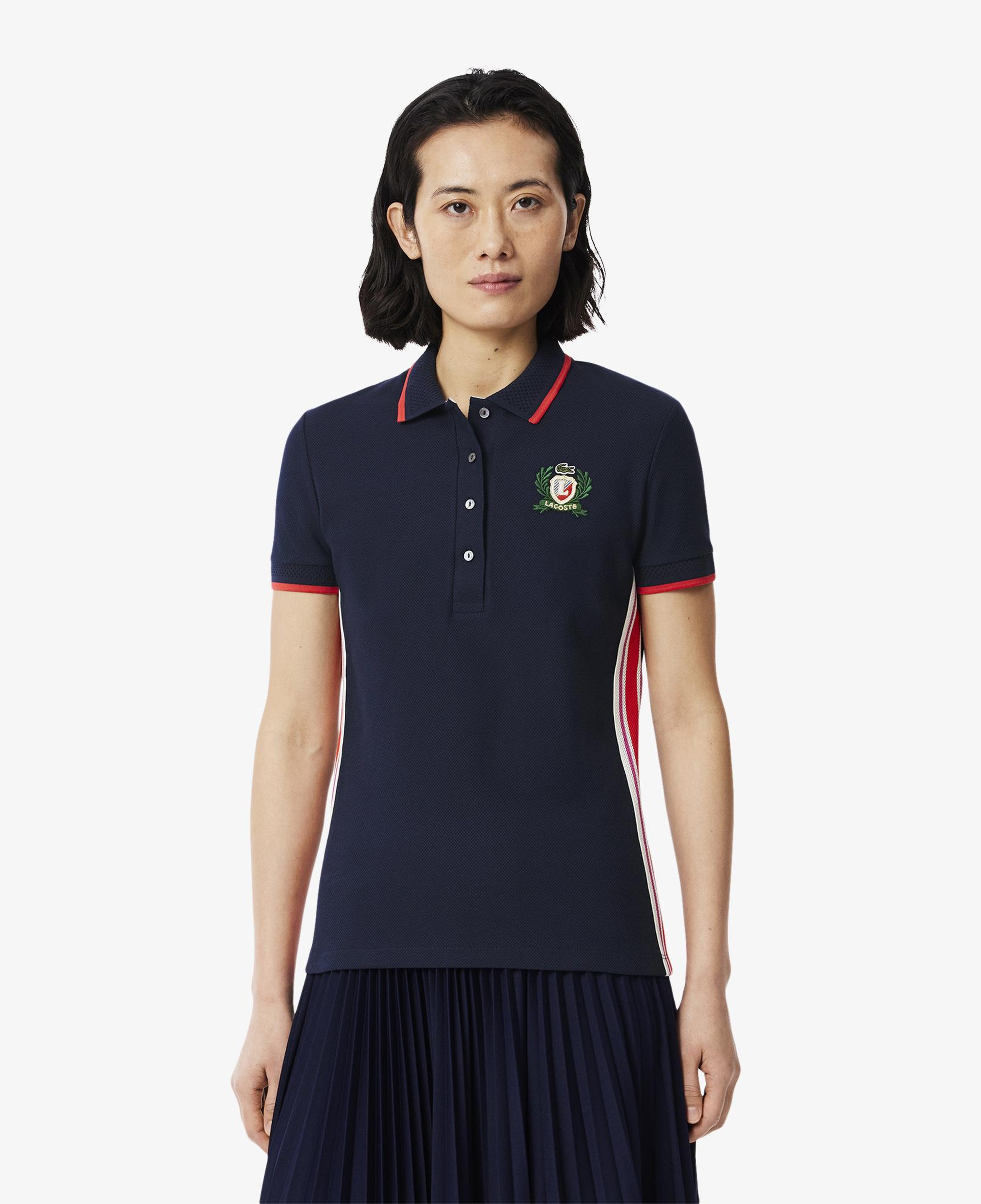 Kadın Slim Fit Renk Bloklu Lacivert Polo