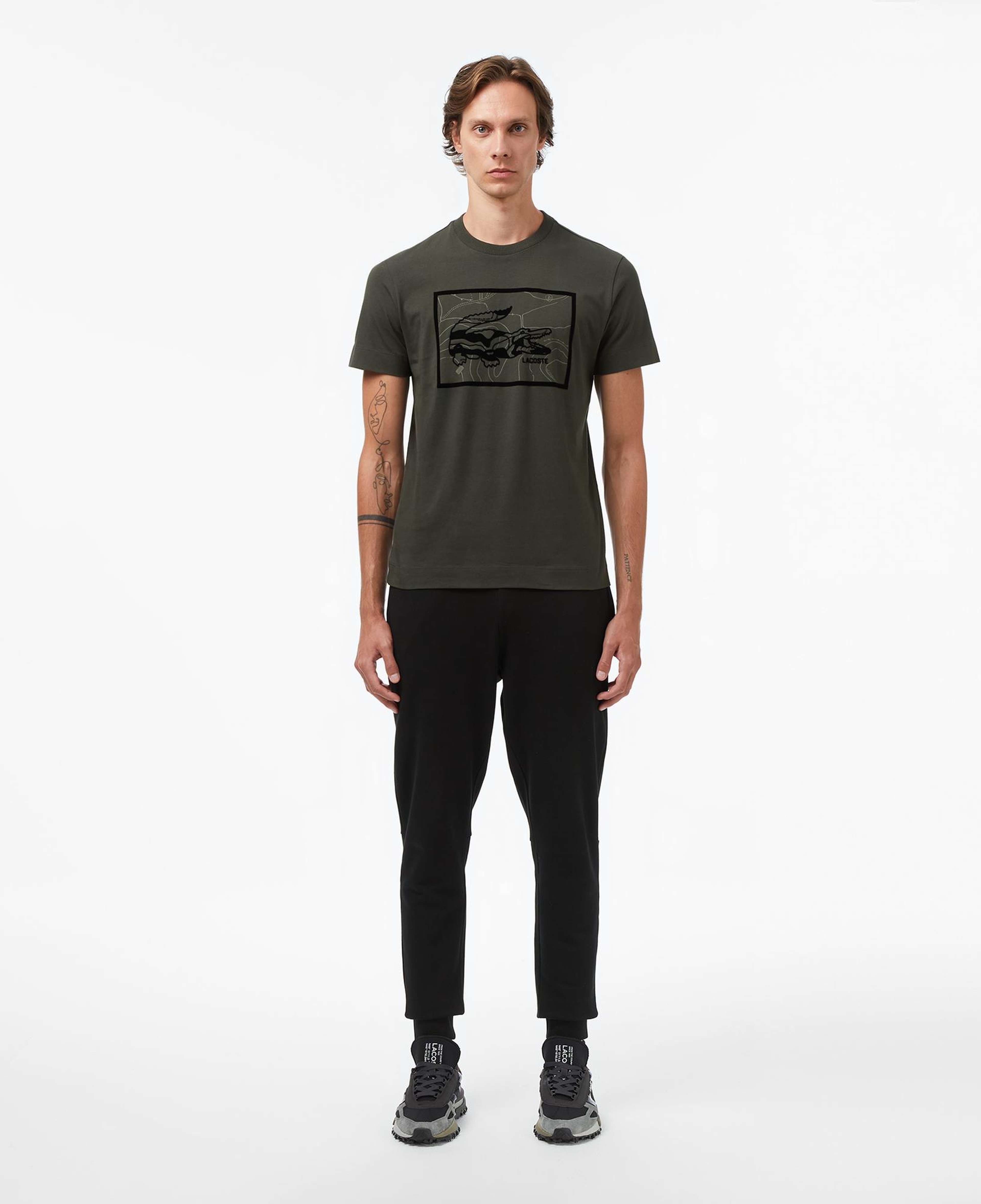 Erkek Bisiklet Yaka Baskılı Haki T-Shirt
