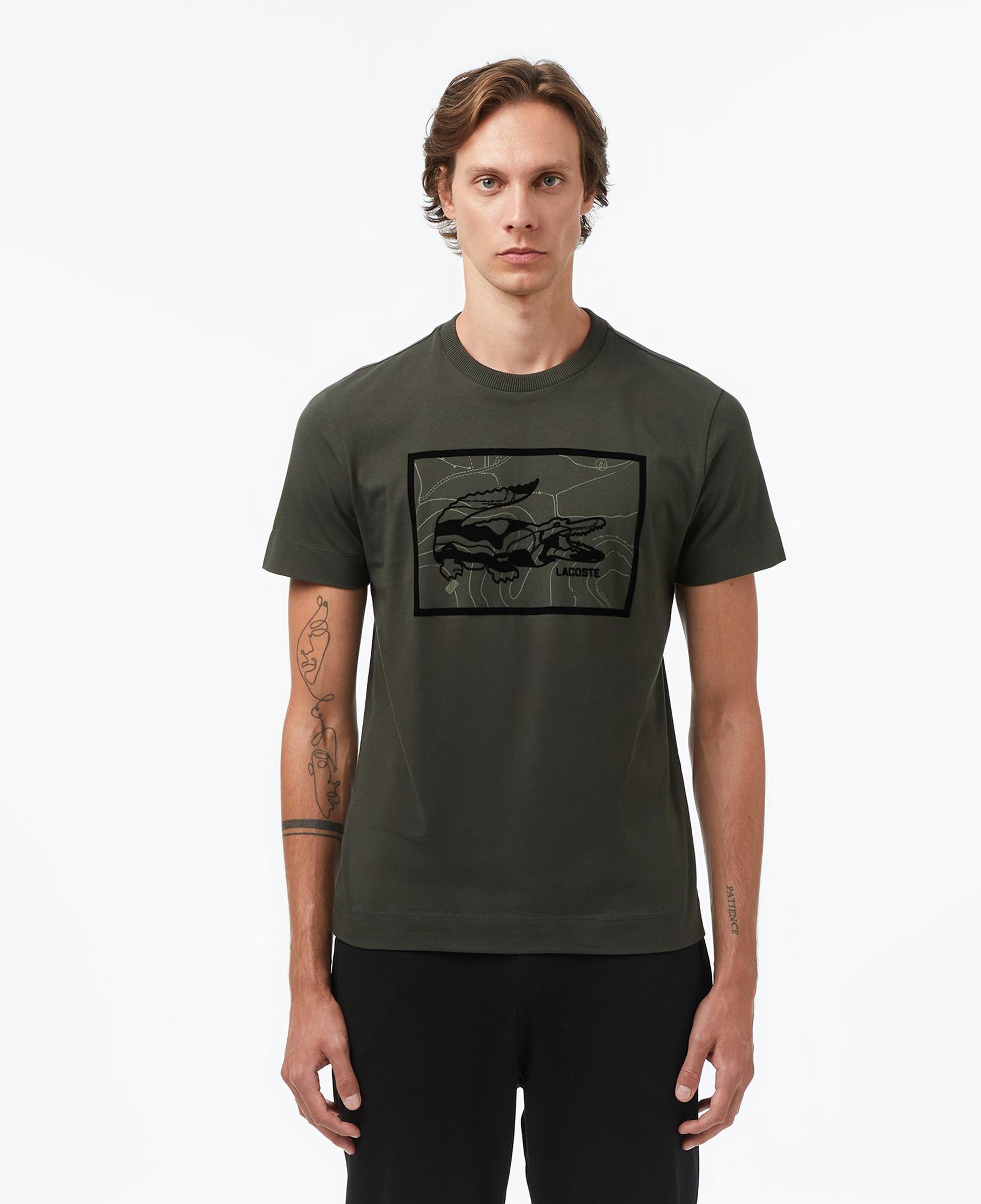 Erkek Bisiklet Yaka Baskılı Haki T-Shirt