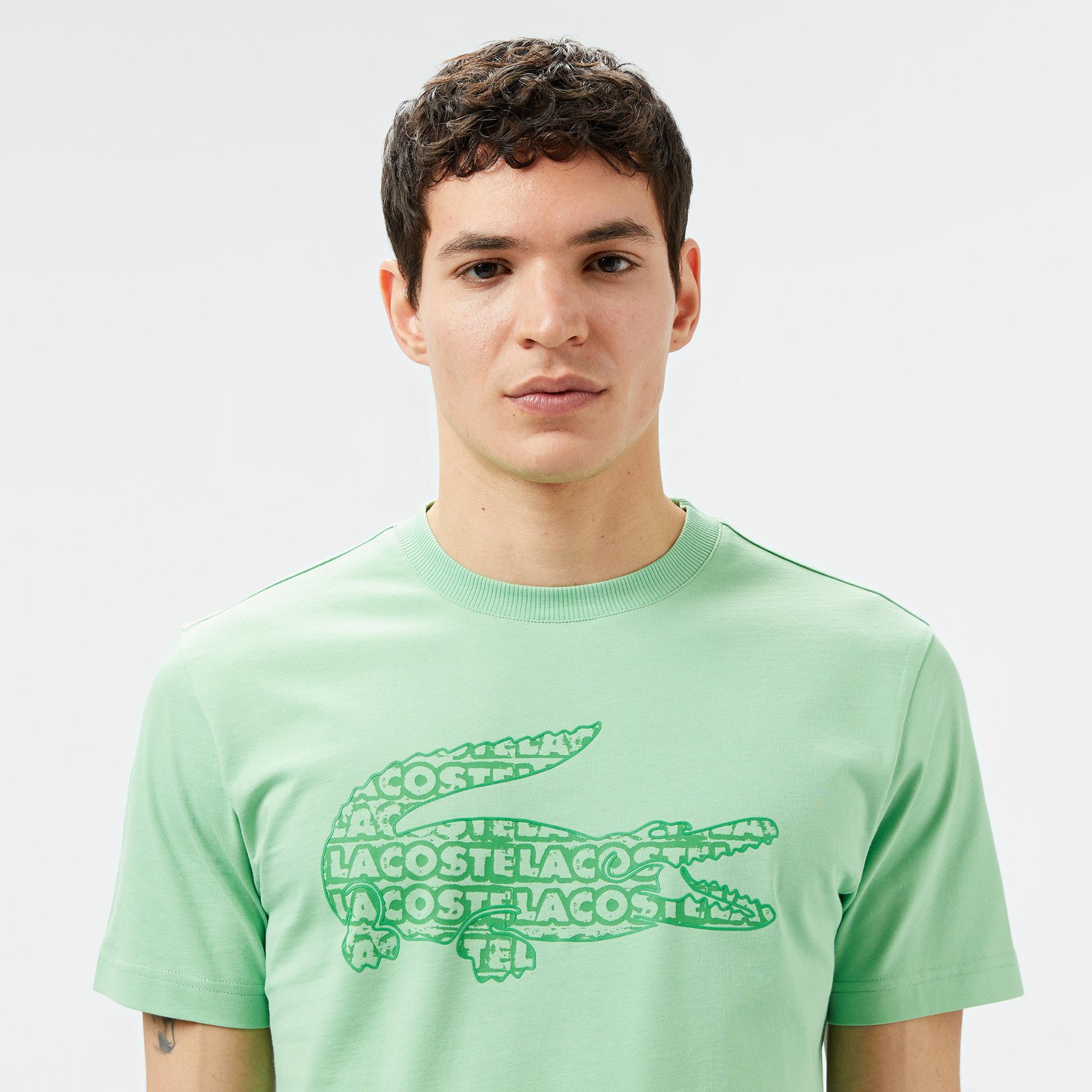 Erkek Regular Fit Bisiklet Yaka Baskılı Açık Yeşil T-Shirt