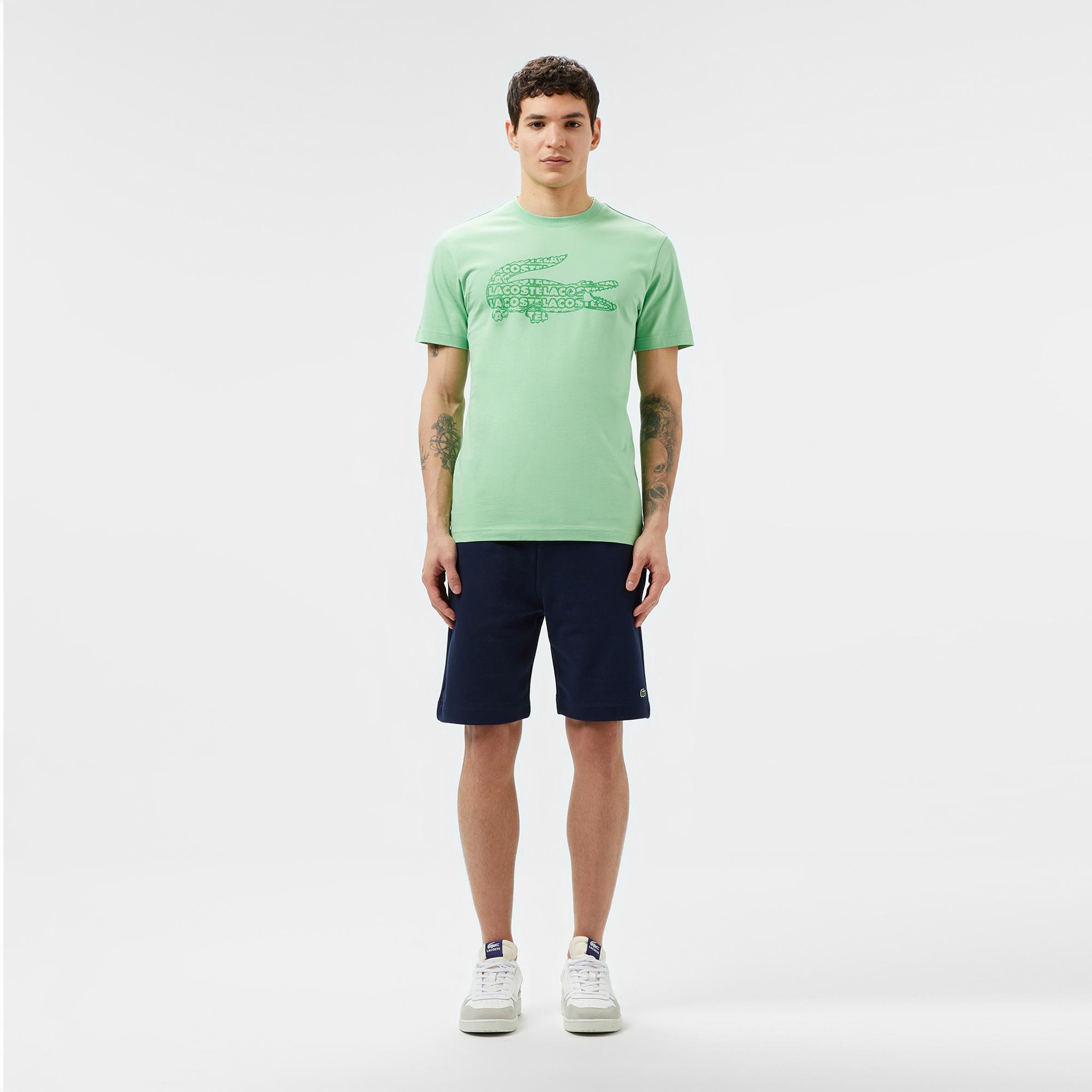 Erkek Regular Fit Bisiklet Yaka Baskılı Açık Yeşil T-Shirt