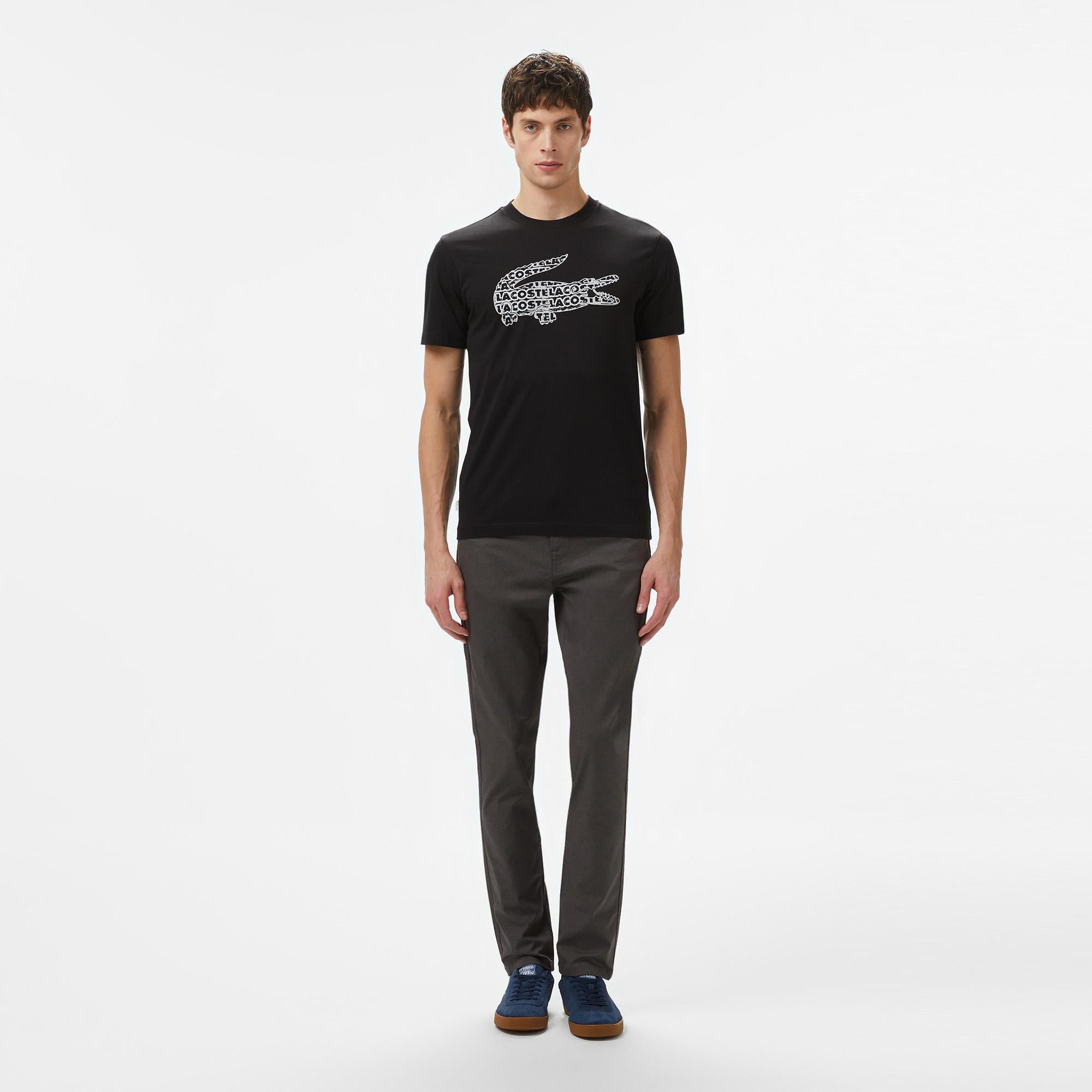 Erkek Regular Fit Bisiklet Yaka Baskılı Siyah T-Shirt