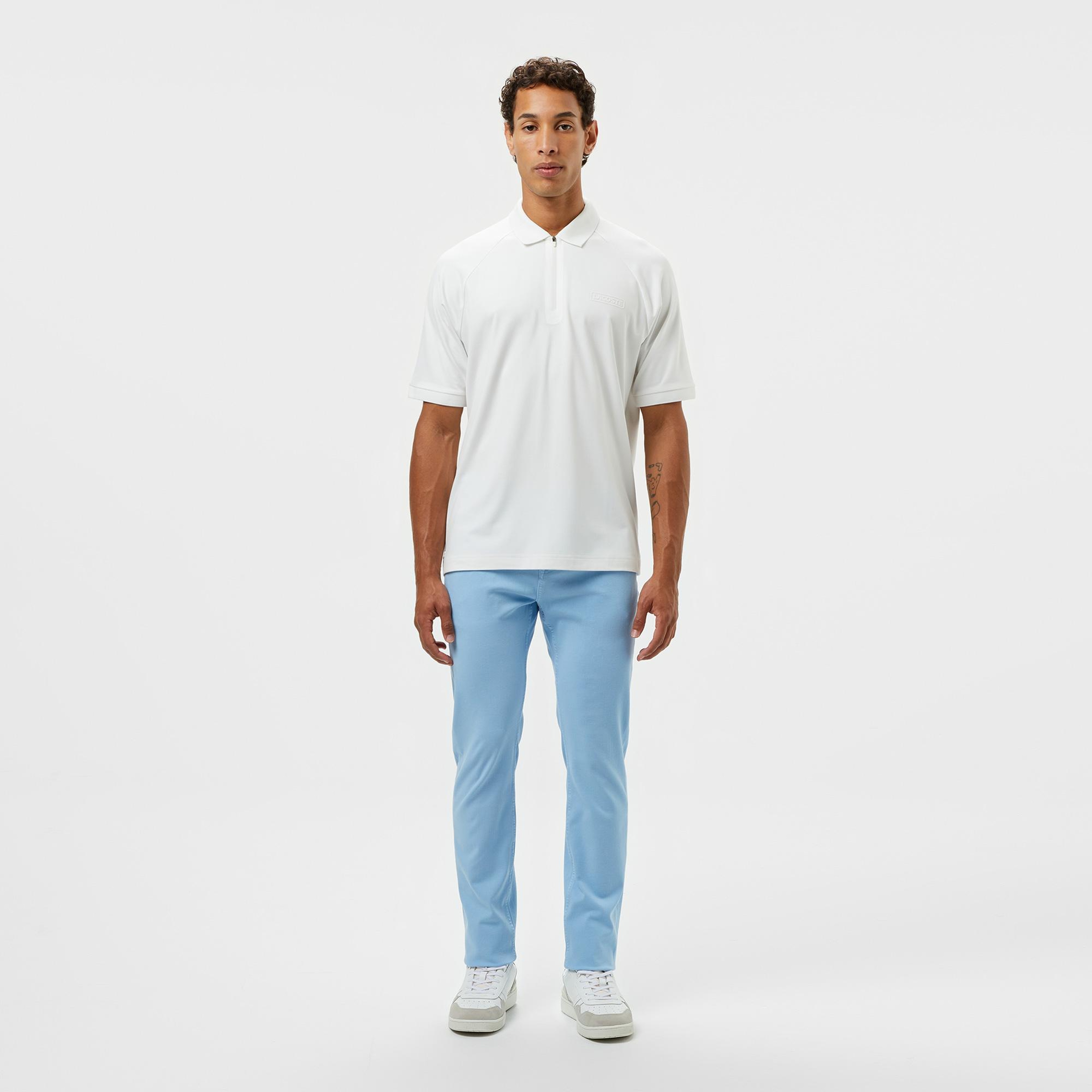 Erkek Oversize Fit Yarım Fermuarlı Beyaz Polo