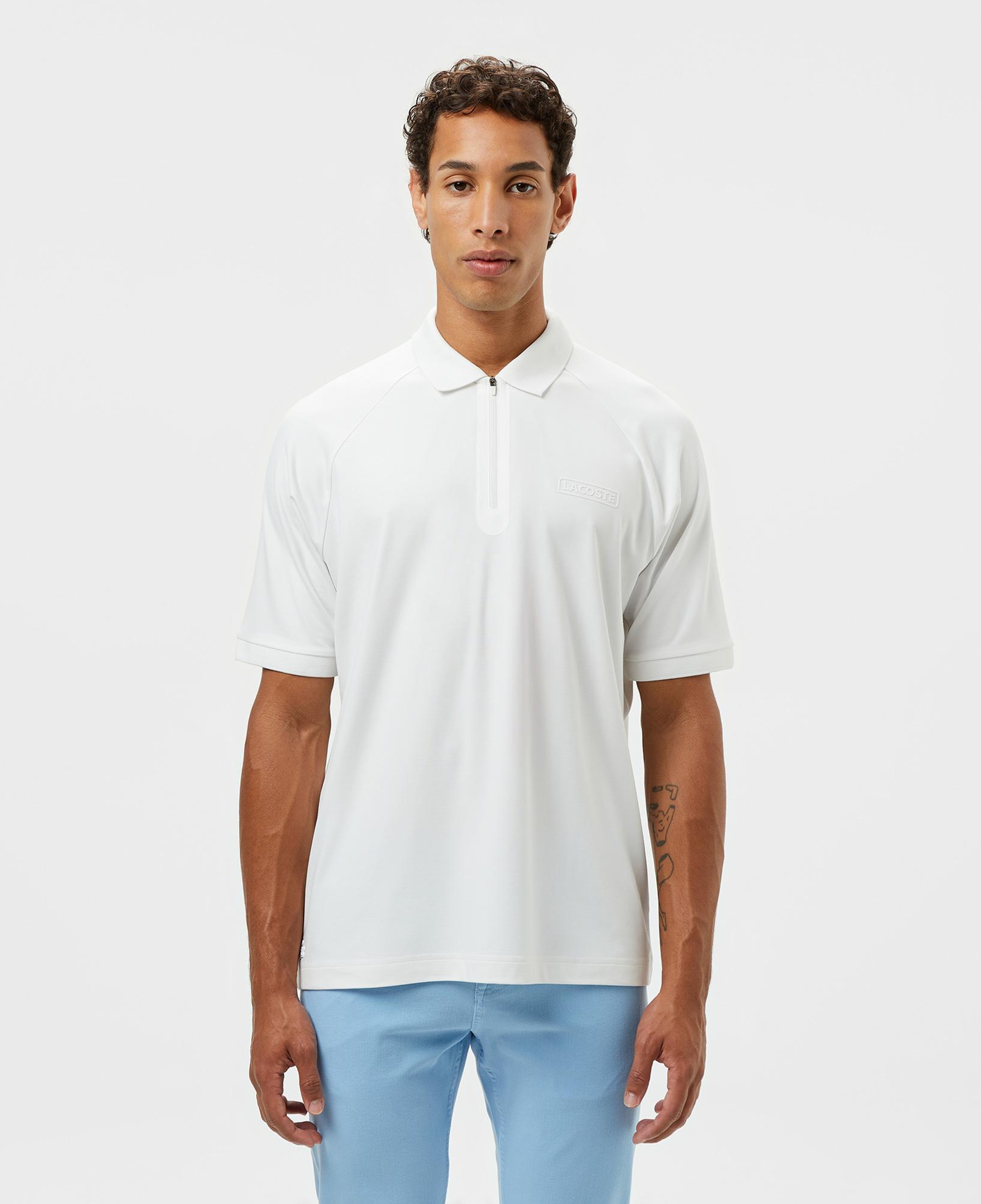 Erkek Oversize Fit Yarım Fermuarlı Beyaz Polo