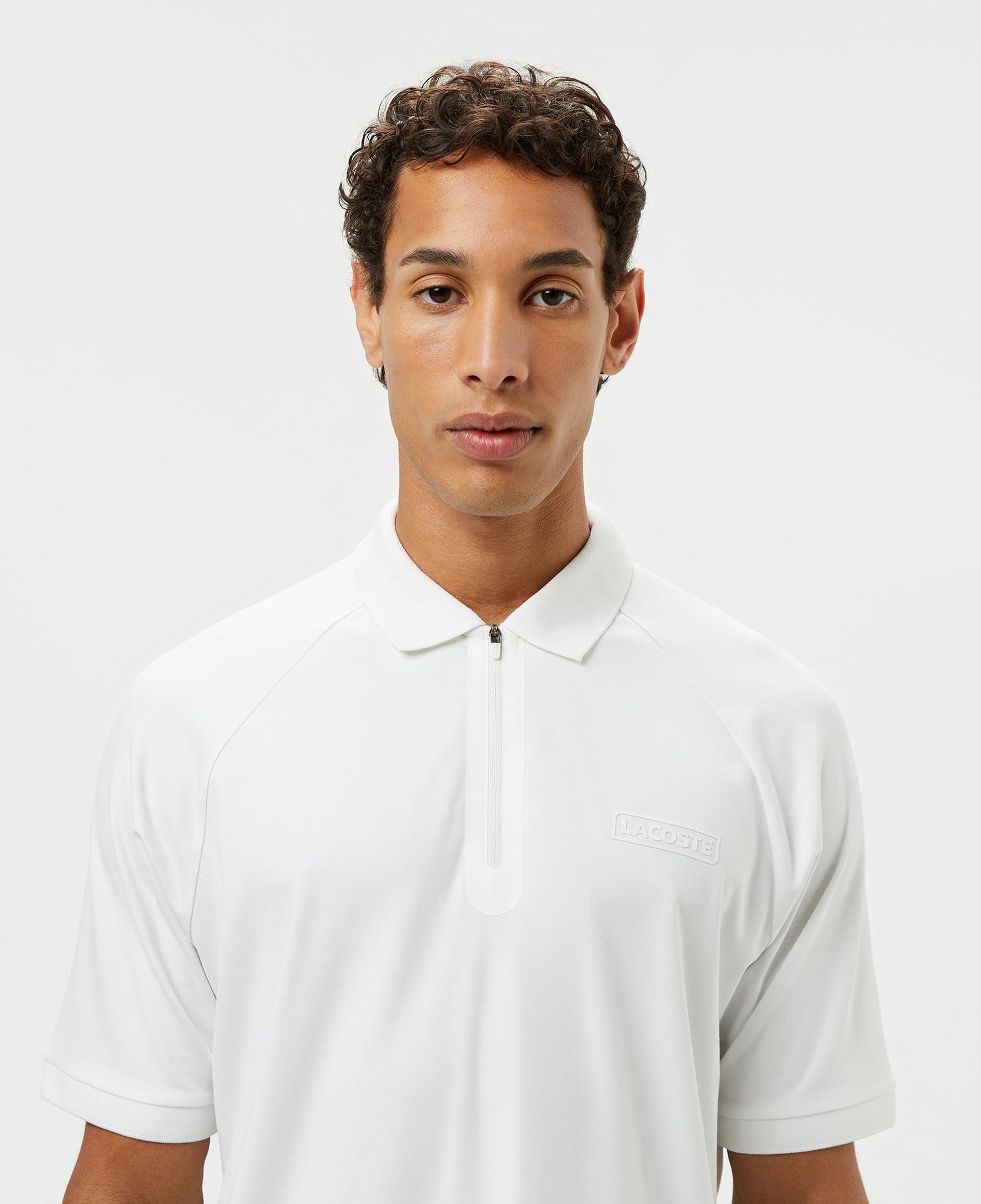 Erkek Oversize Fit Yarım Fermuarlı Beyaz Polo