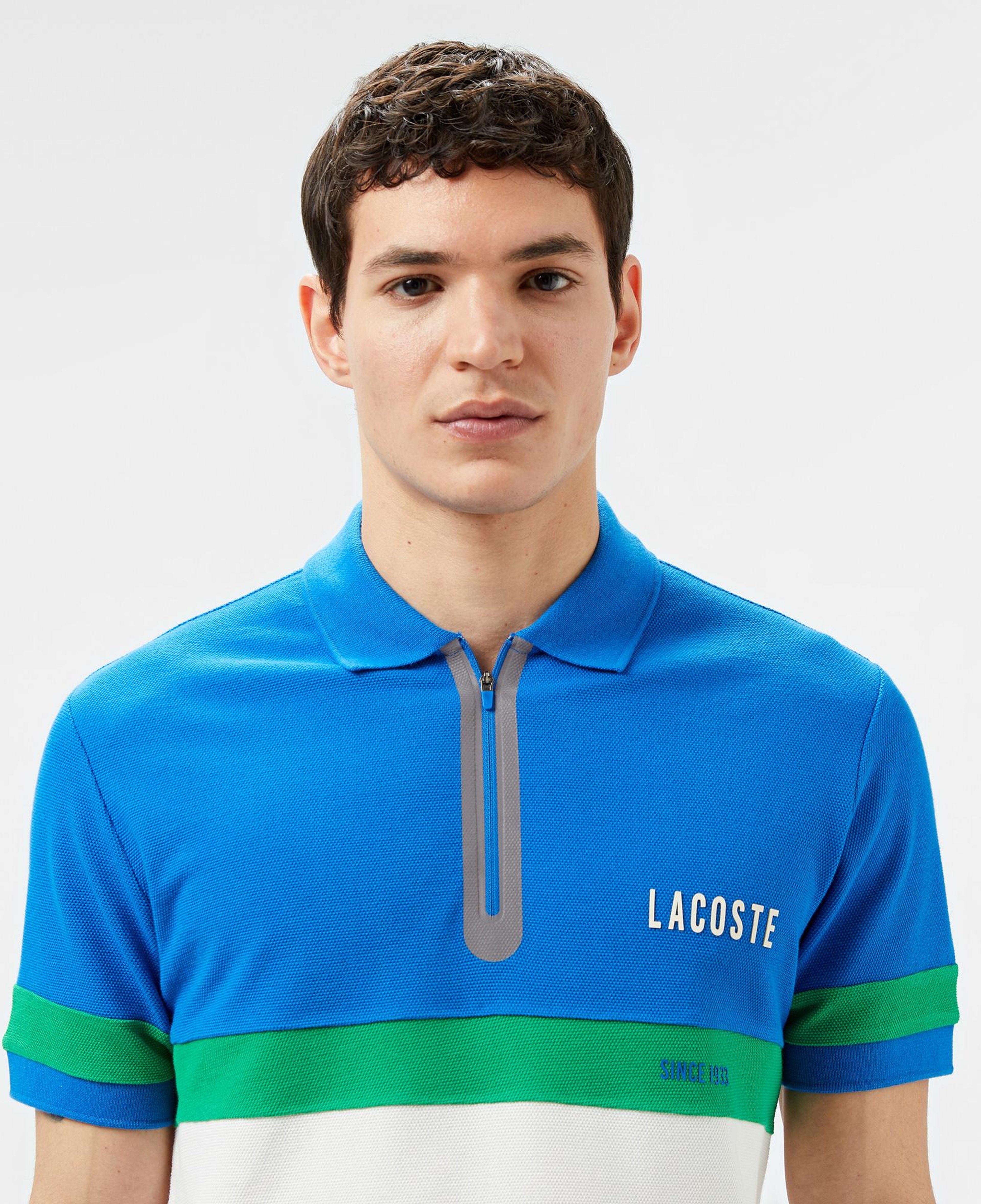 Erkek Regular Fit Yarım Fermuarlı Renk Bloklu Beyaz Polo
