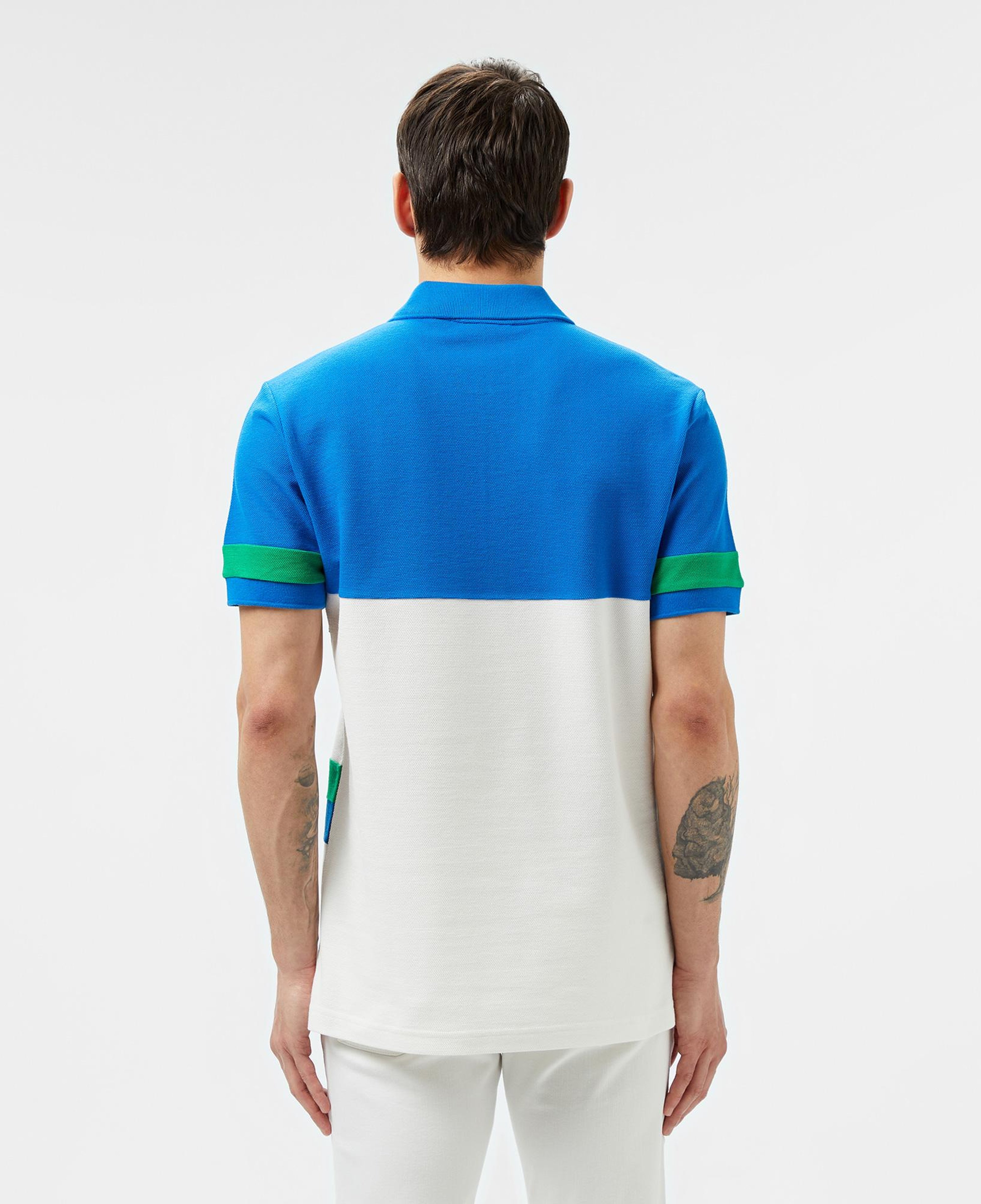 Erkek Regular Fit Yarım Fermuarlı Renk Bloklu Beyaz Polo