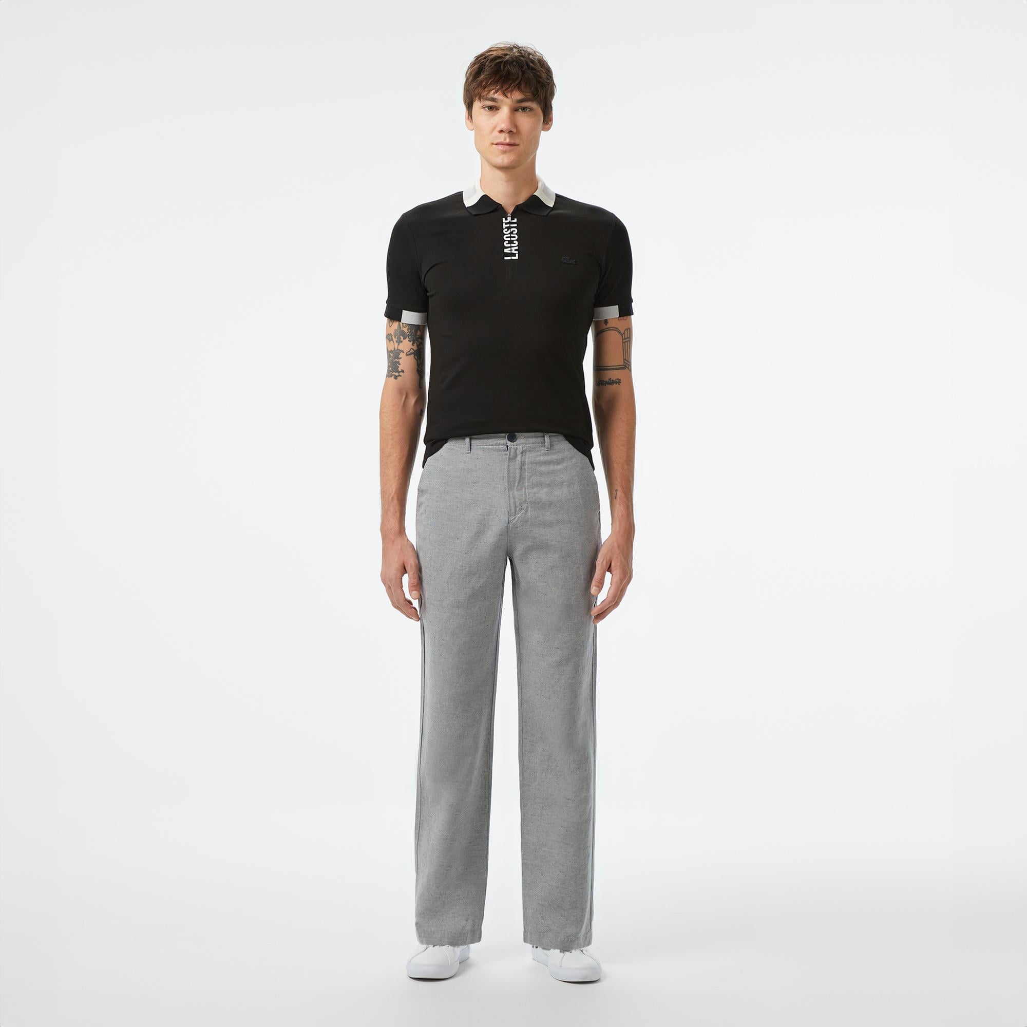 Erkek Regular Fit Yarım Fermuarlı Baskılı Siyah Polo
