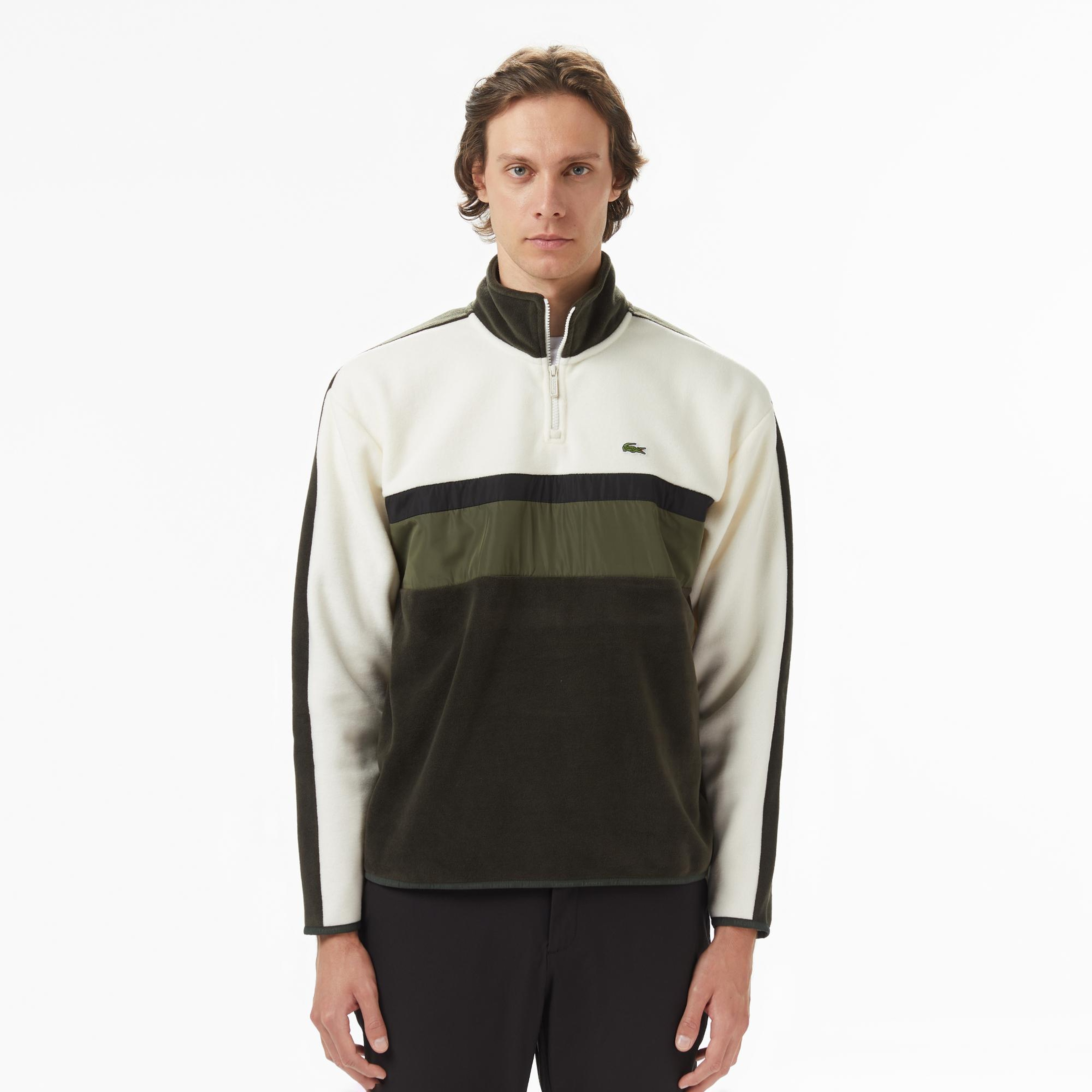 Erkek Loose Fit Renk Bloklu Haki Sweatshirt