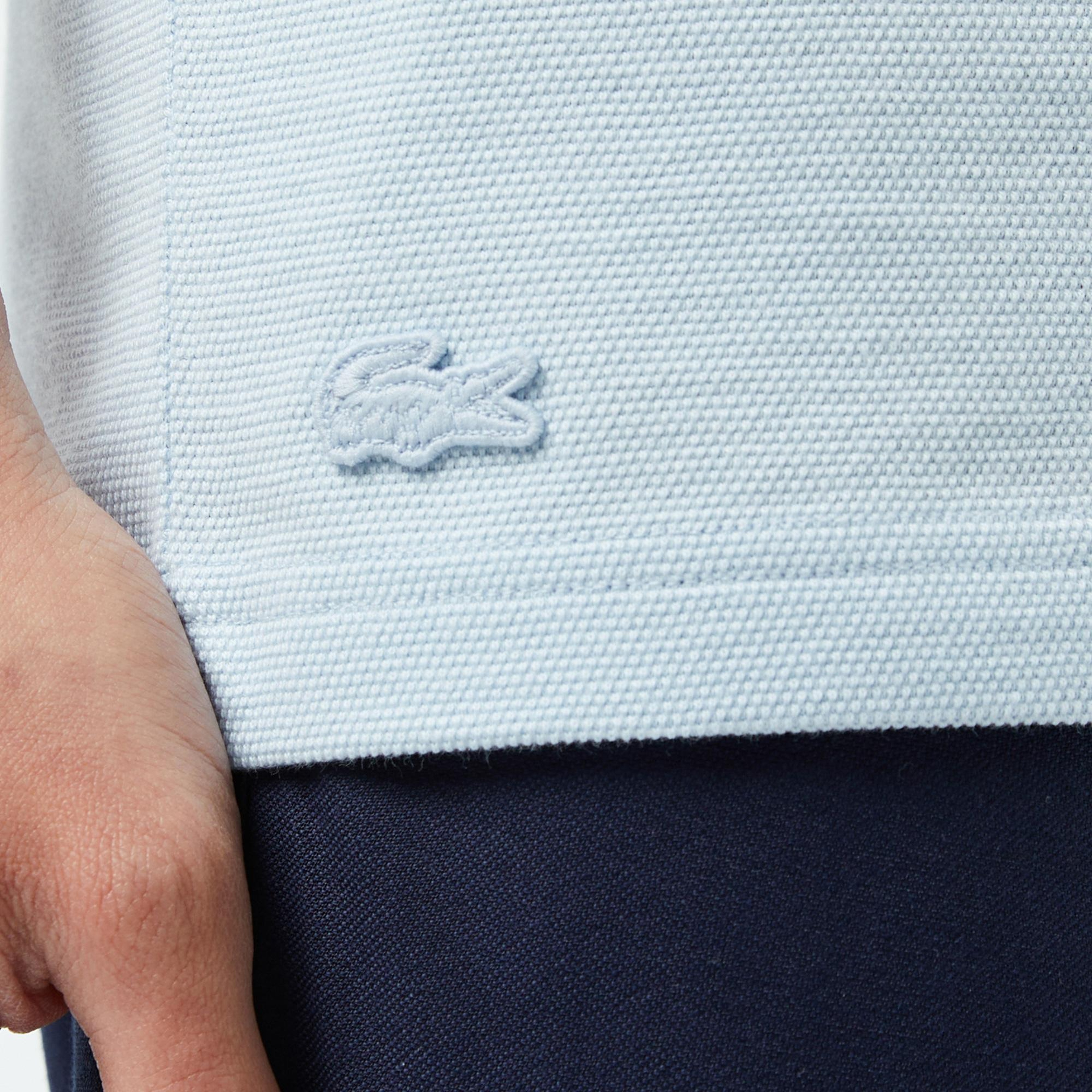 Erkek Regular Fit Yarım Fermuarlı Renk Bloklu Açık Mavi Polo
