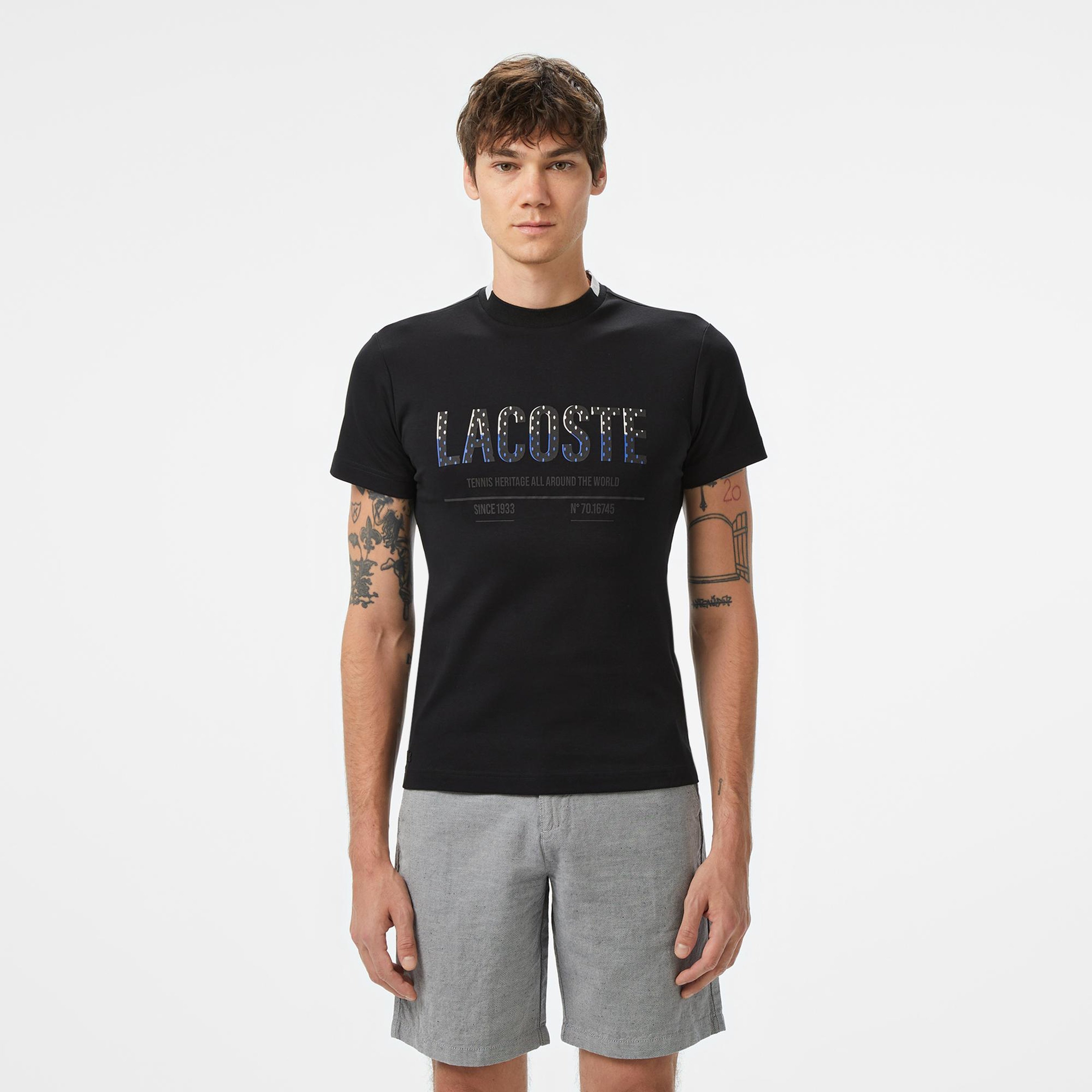 Erkek Slim Fit Bisiklet Yaka Baskılı Siyah Modal Karışımlı T-Shirt