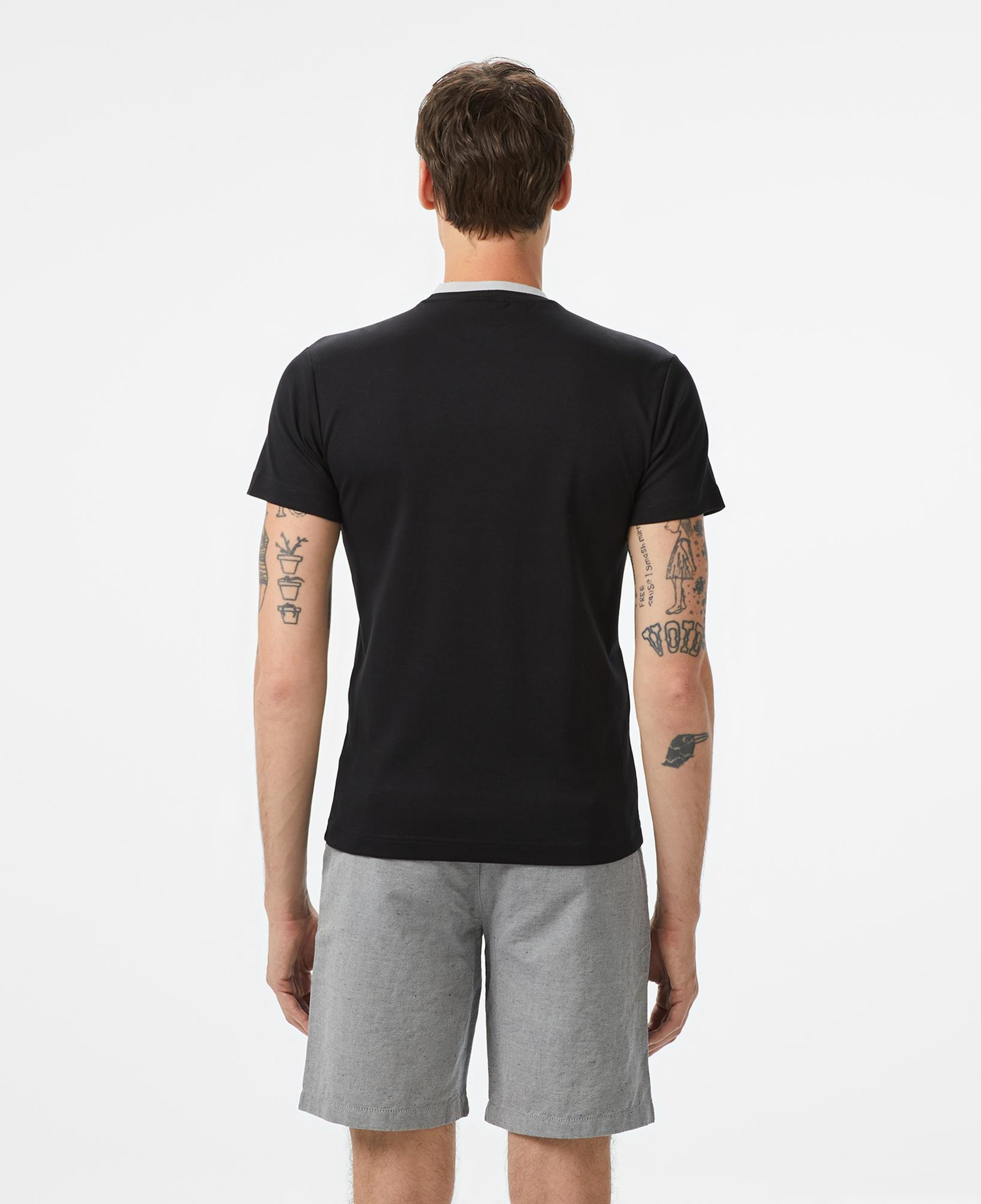 Erkek Slim Fit Bisiklet Yaka Baskılı Siyah Modal Karışımlı T-Shirt