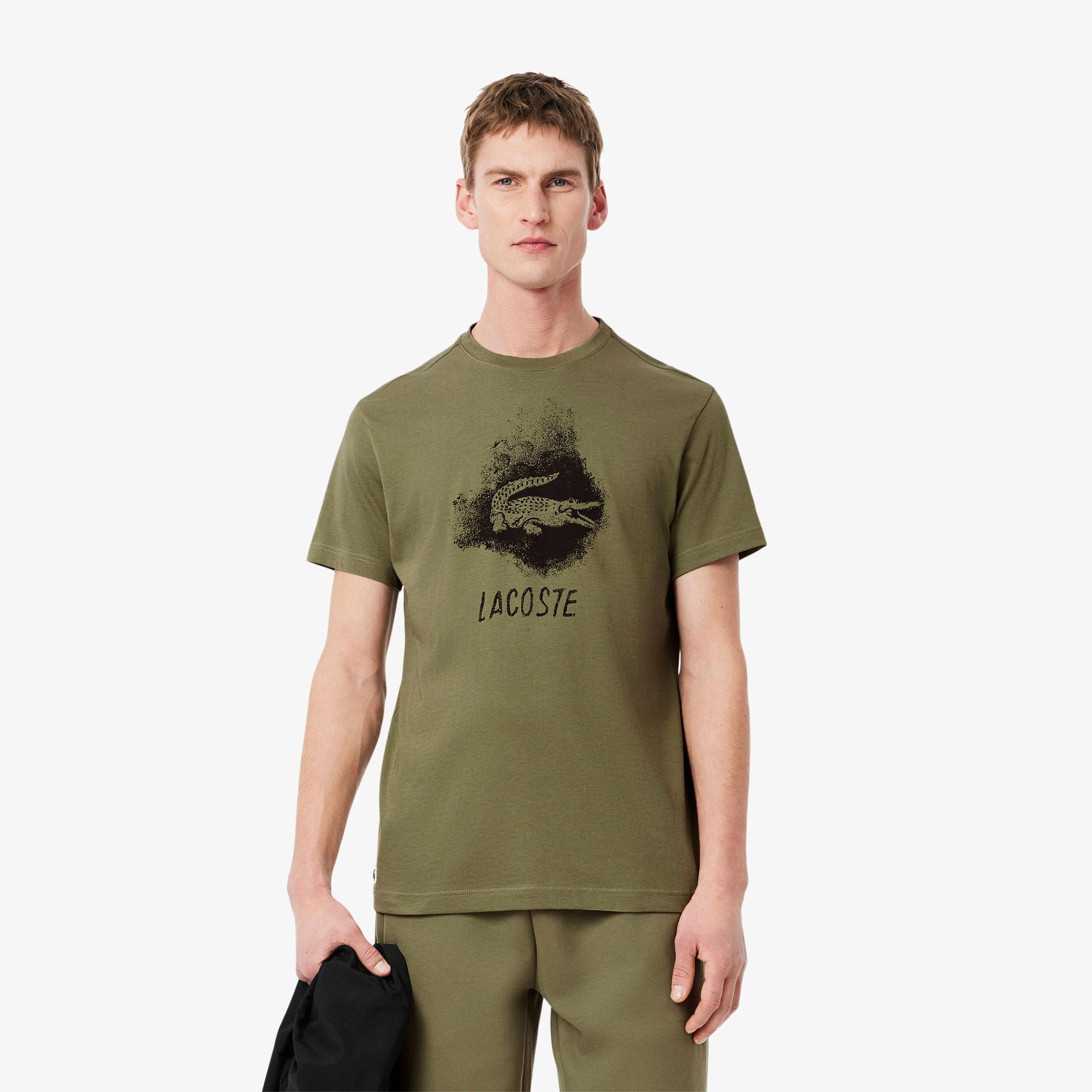 Erkek Regular Fit Bisiklet Yaka Baskılı Haki T-Shirt