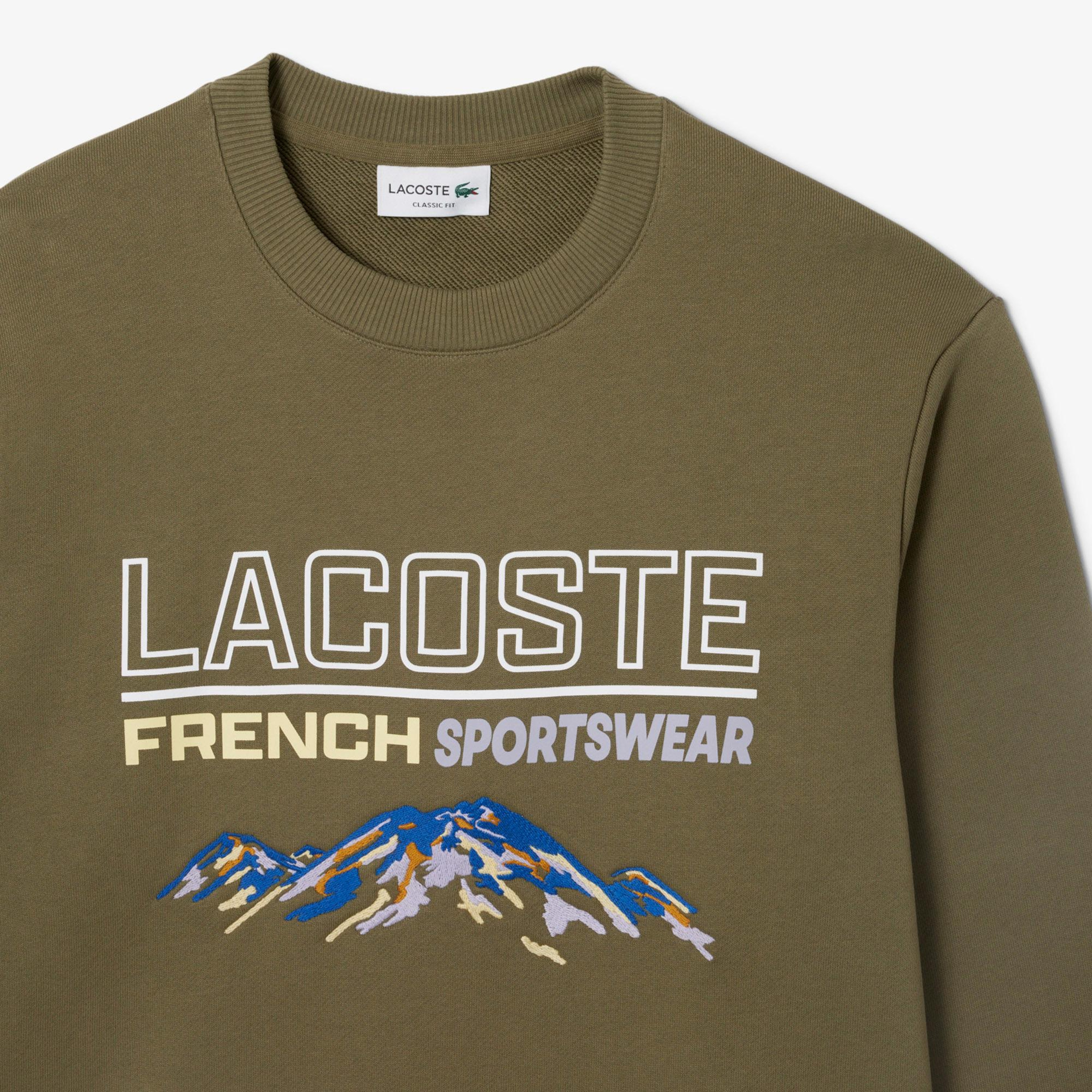 Erkek Classic Fit Bisiklet Yaka Baskılı Haki Sweatshirt