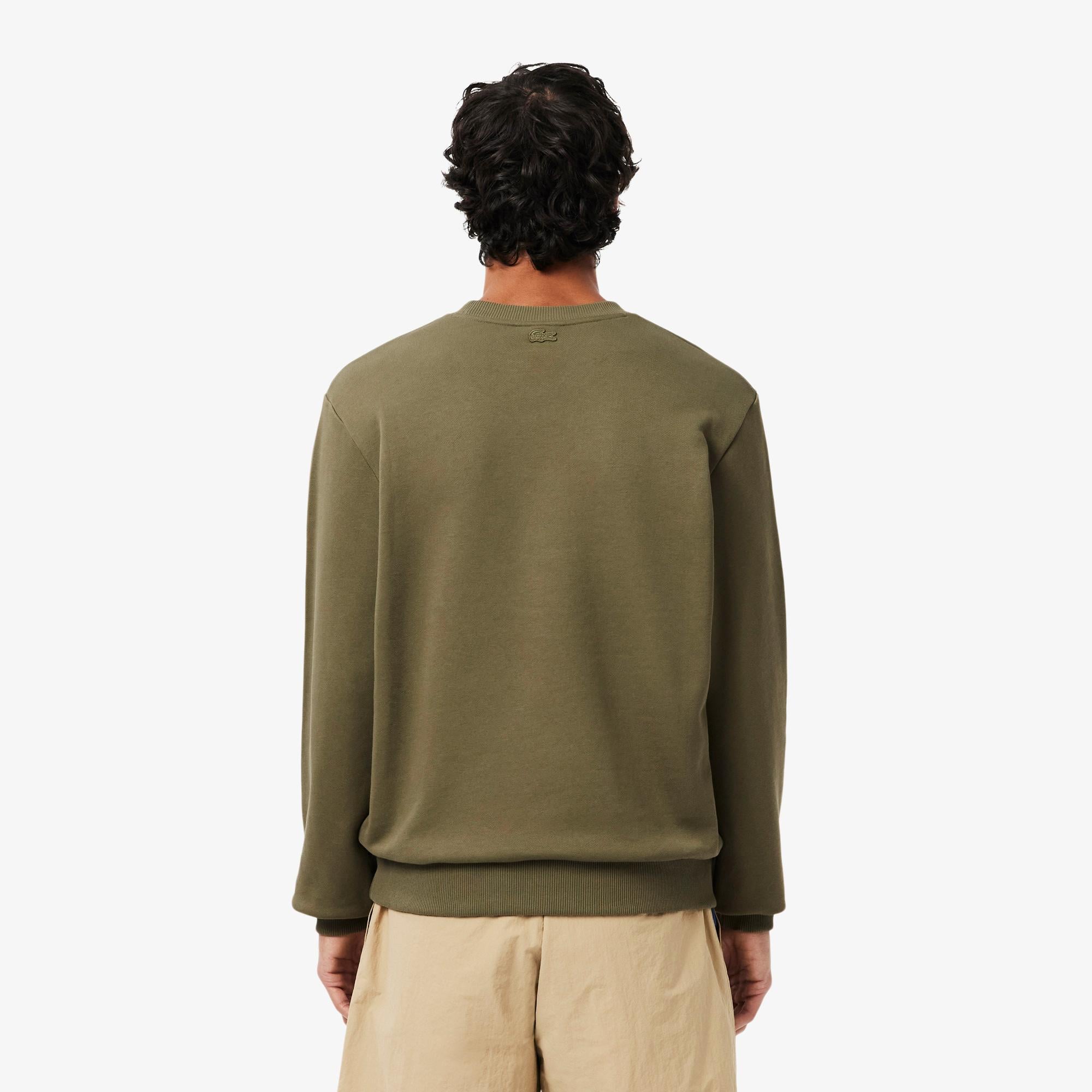 Erkek Classic Fit Bisiklet Yaka Baskılı Haki Sweatshirt