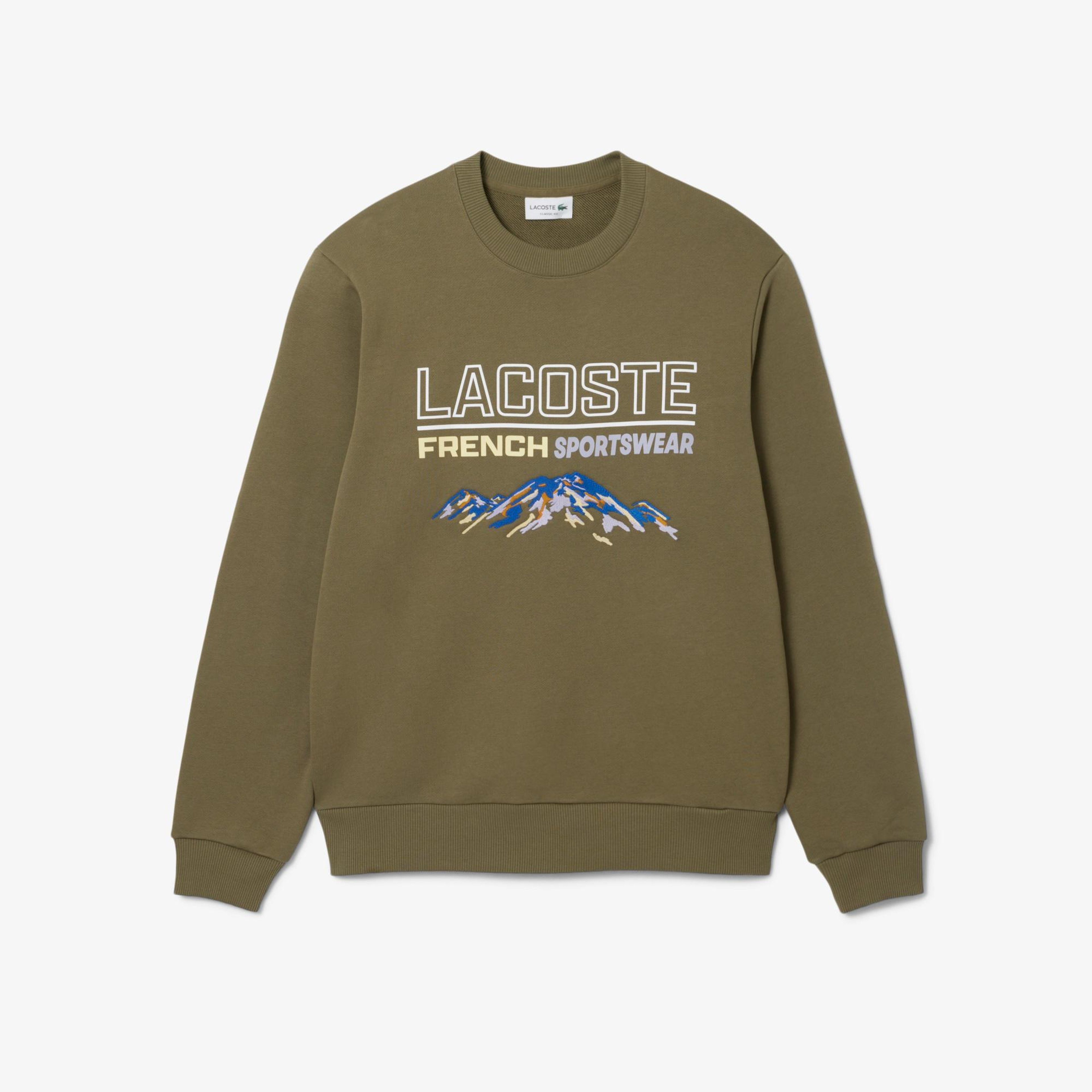 Erkek Classic Fit Bisiklet Yaka Baskılı Haki Sweatshirt