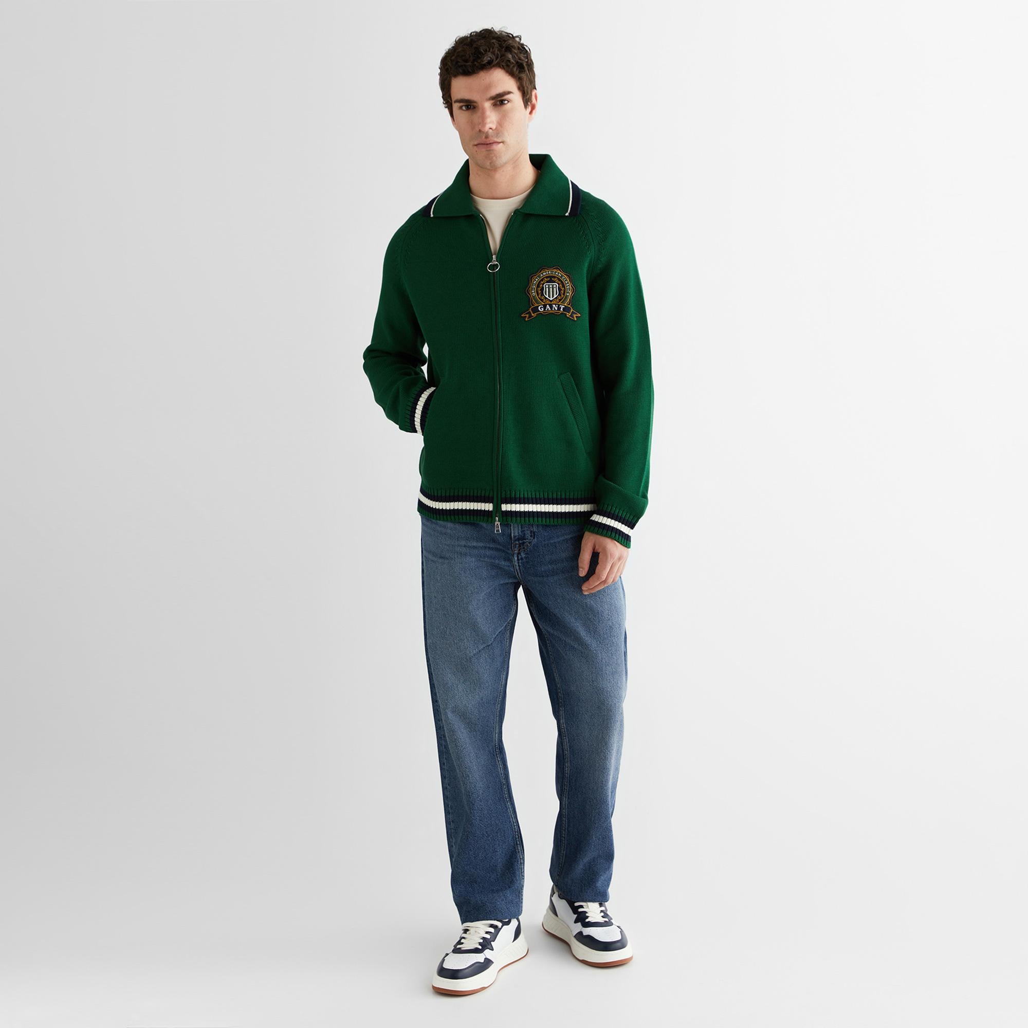 GANT Erkek Yeşil Relaxed Fit Fermuarlı Hırka
