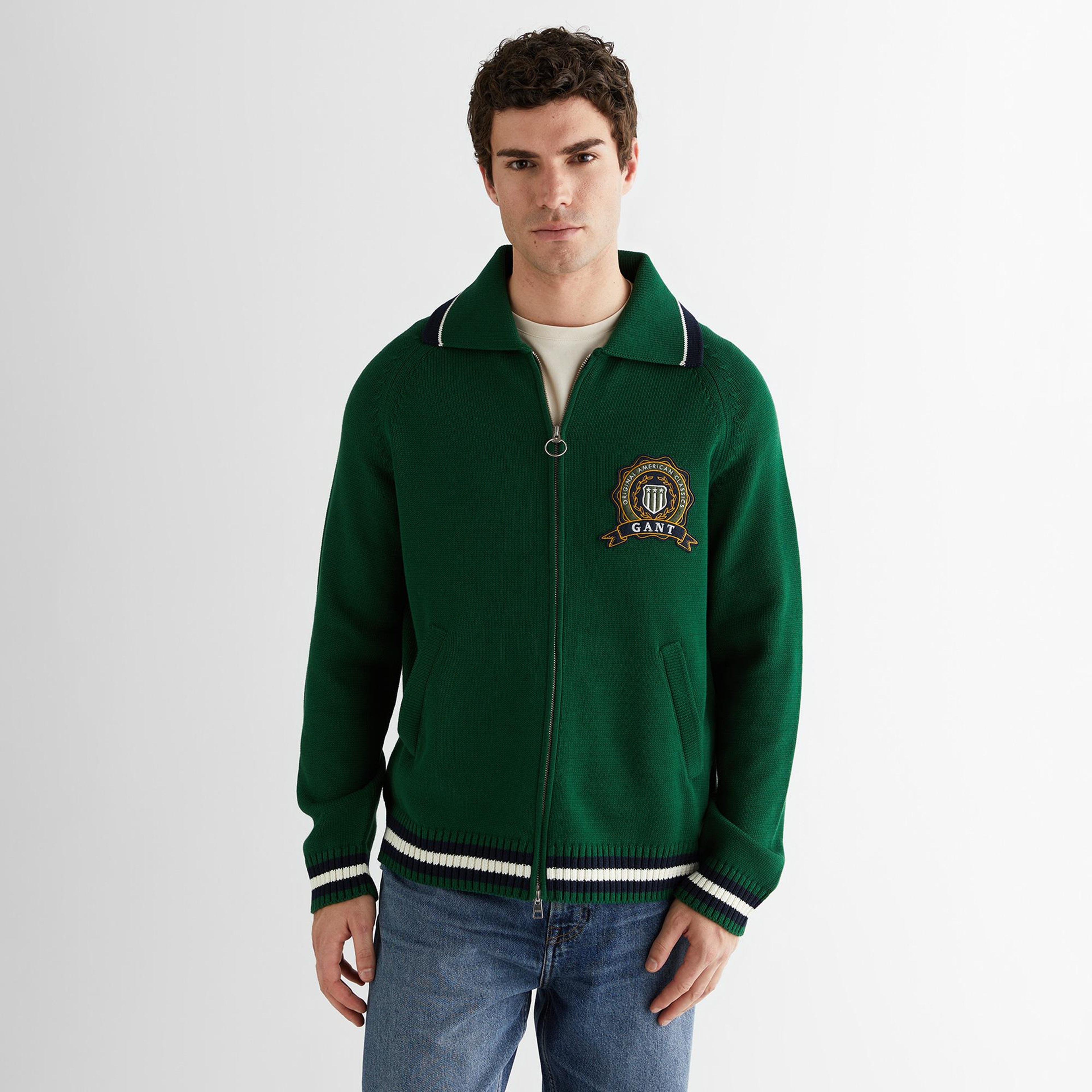 GANT Erkek Yeşil Relaxed Fit Fermuarlı Hırka