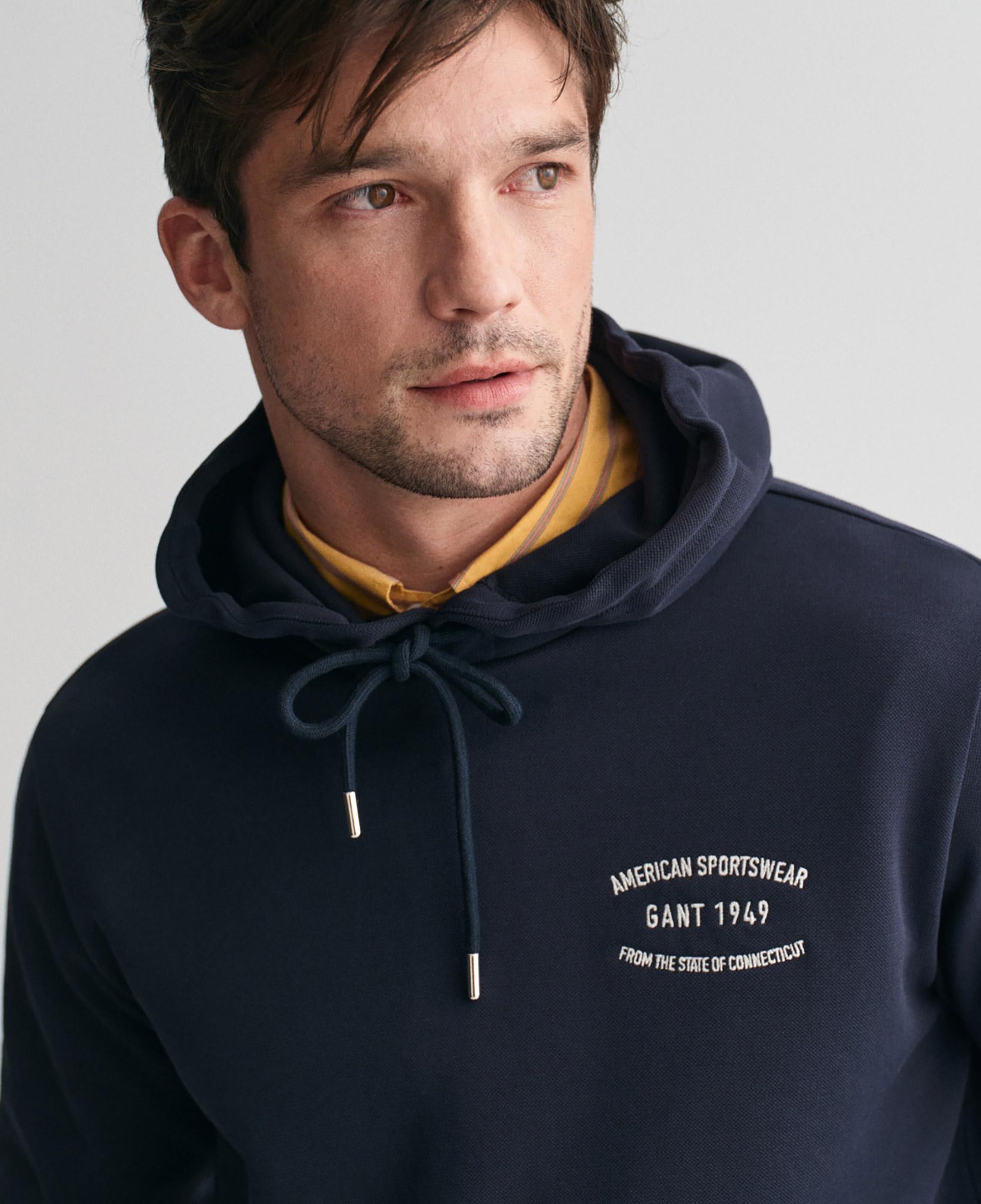 GANT Erkek Lacivert Regular Fit Kapüşonlu Logolu Sweatshirt