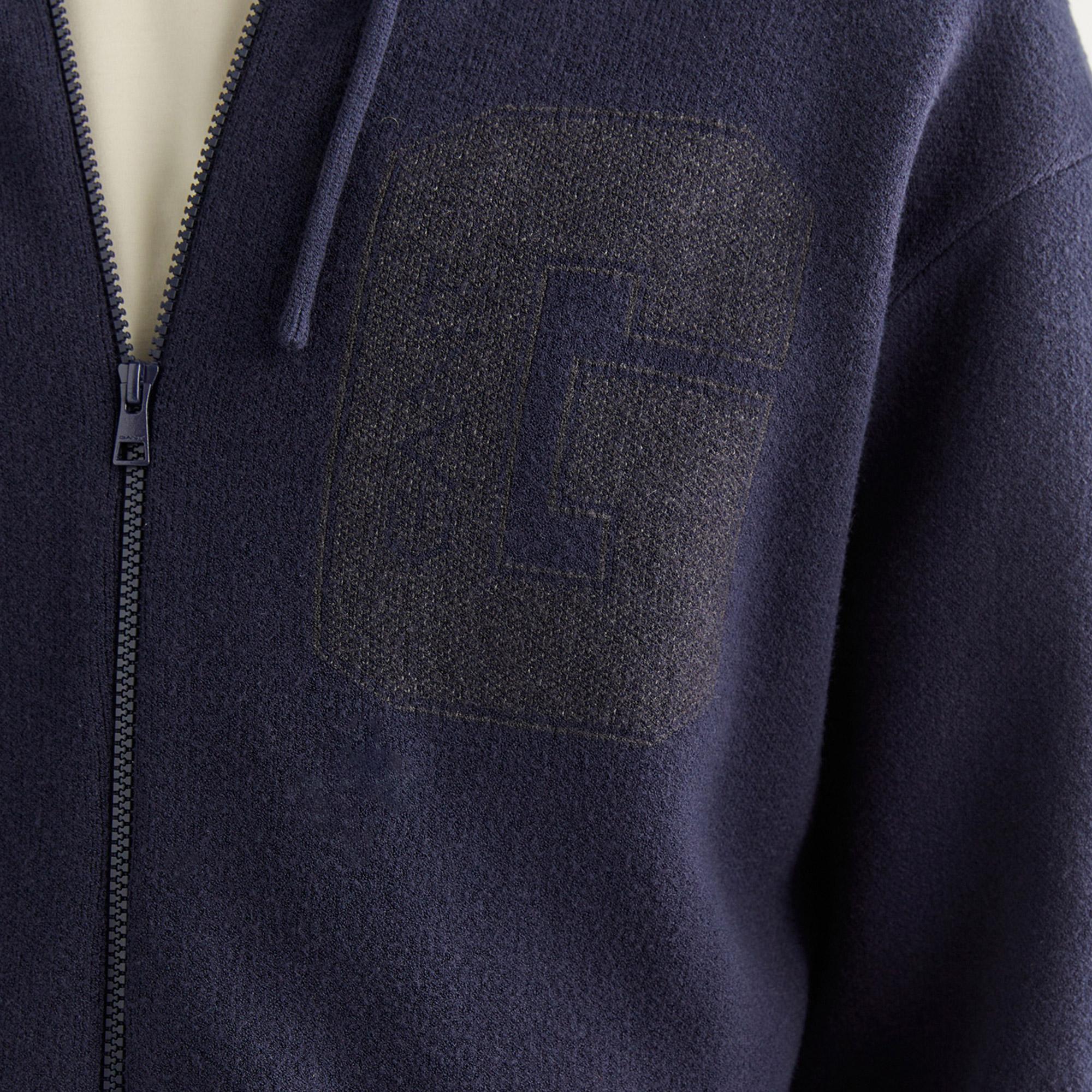 GANT Erkek Lacivert Regular Fit Kapüşonlu Logolu Hırka