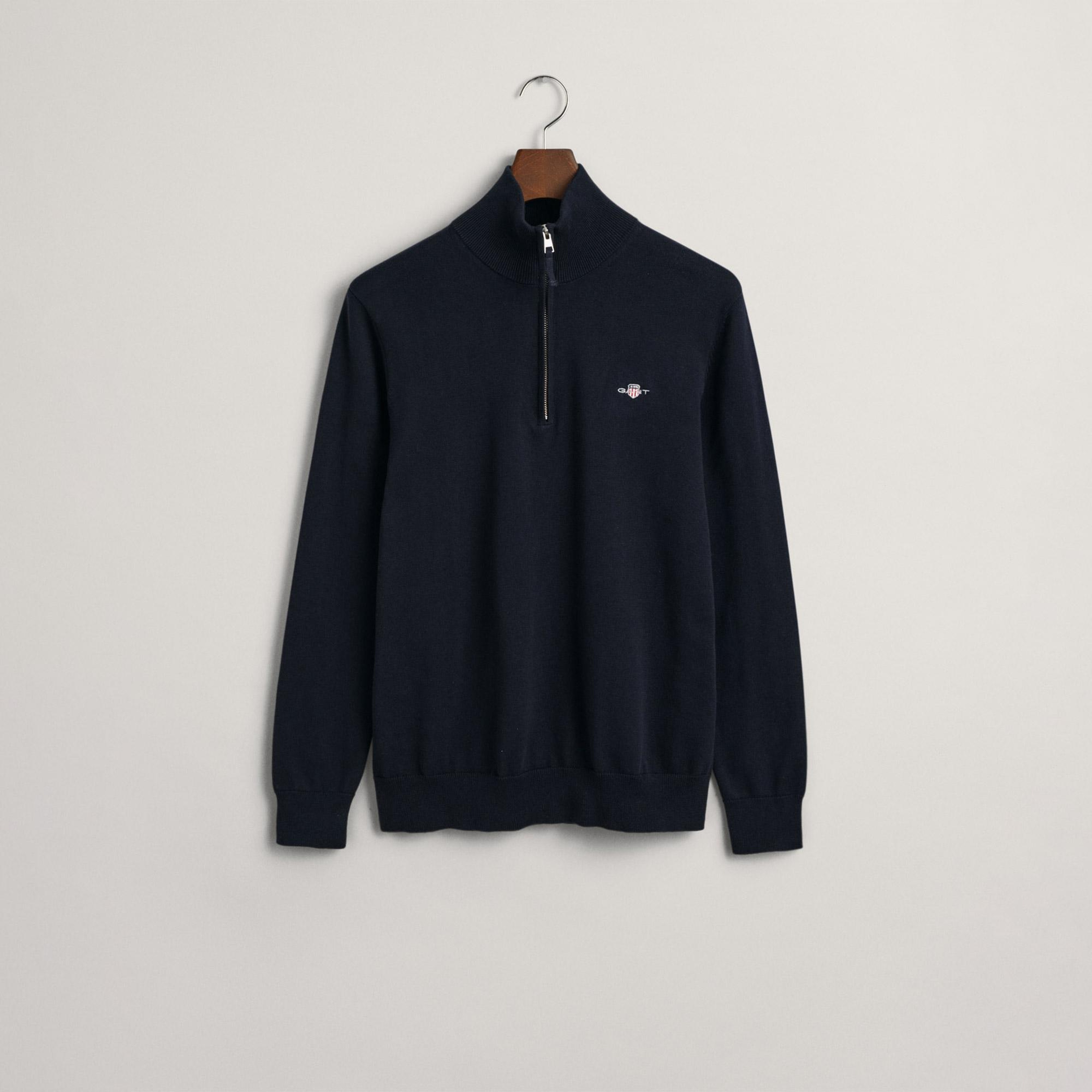 GANT Erkek Lacivert Regular Fit Yarım Fermuarlı Kazak