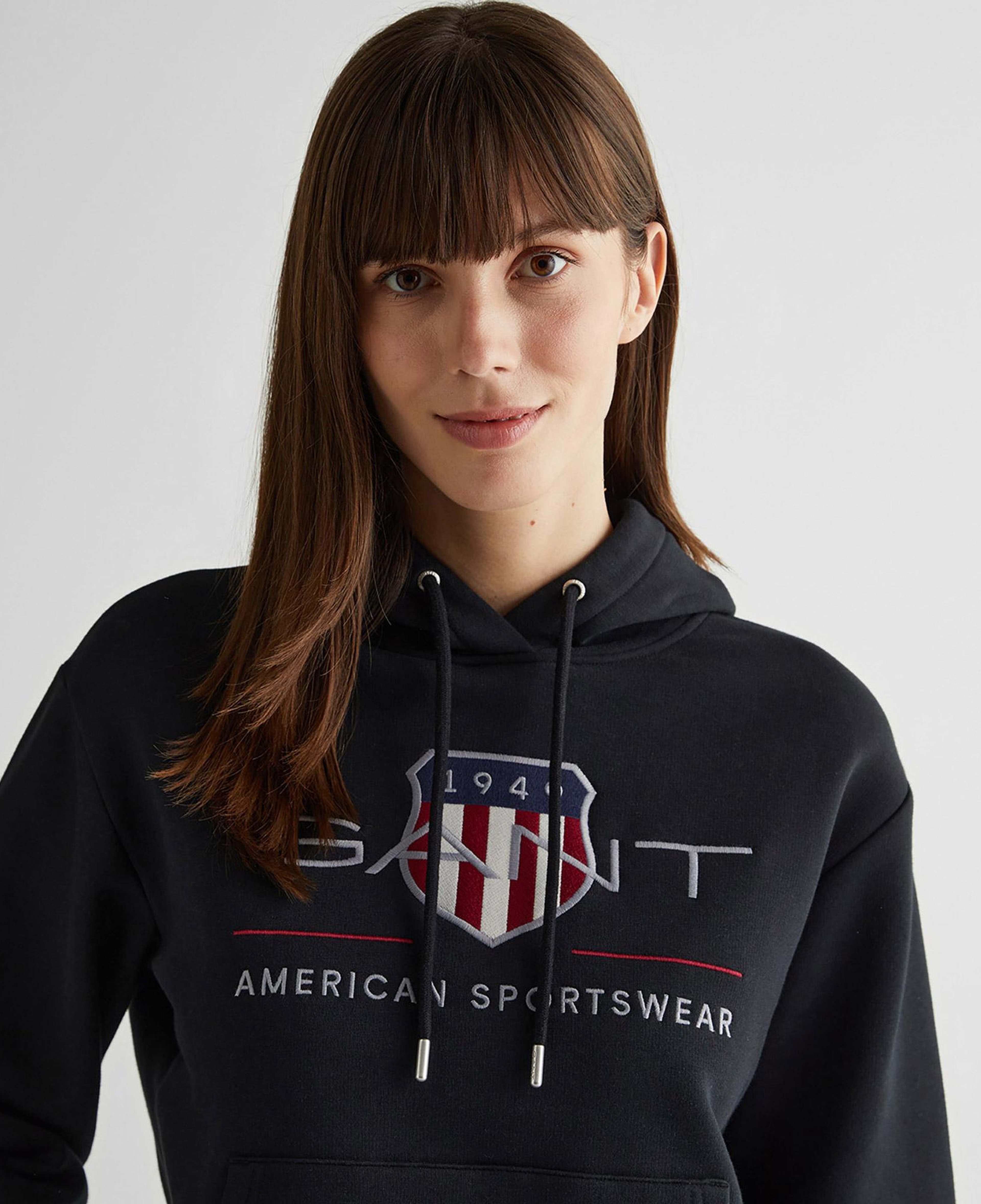 GANT Kadın Siyah Relaxed Fit Kapüşonlu Logolu Sweatshirt