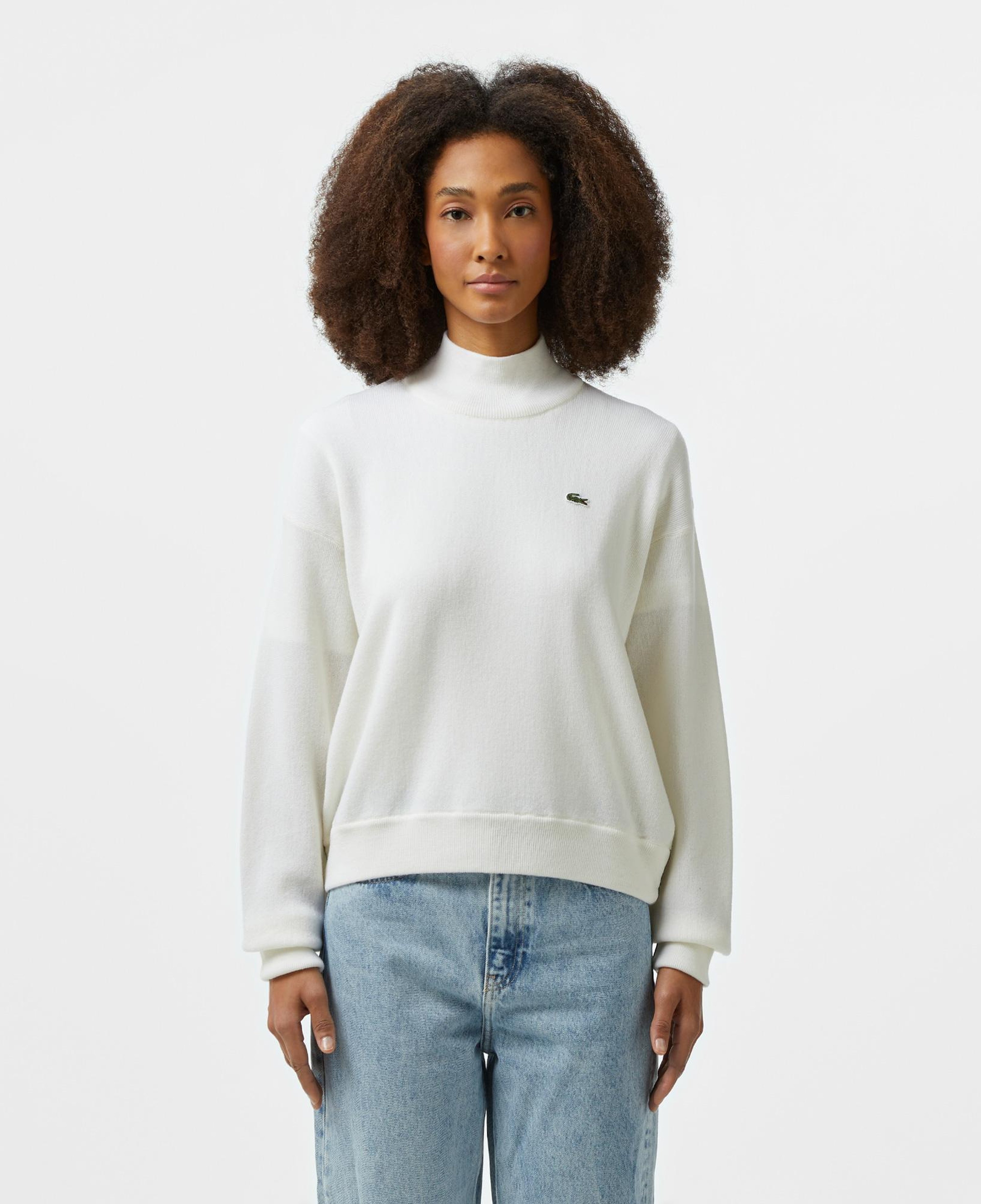Lacoste Kadın Relaxed Fit Polo Yaka Yün Beyaz Triko